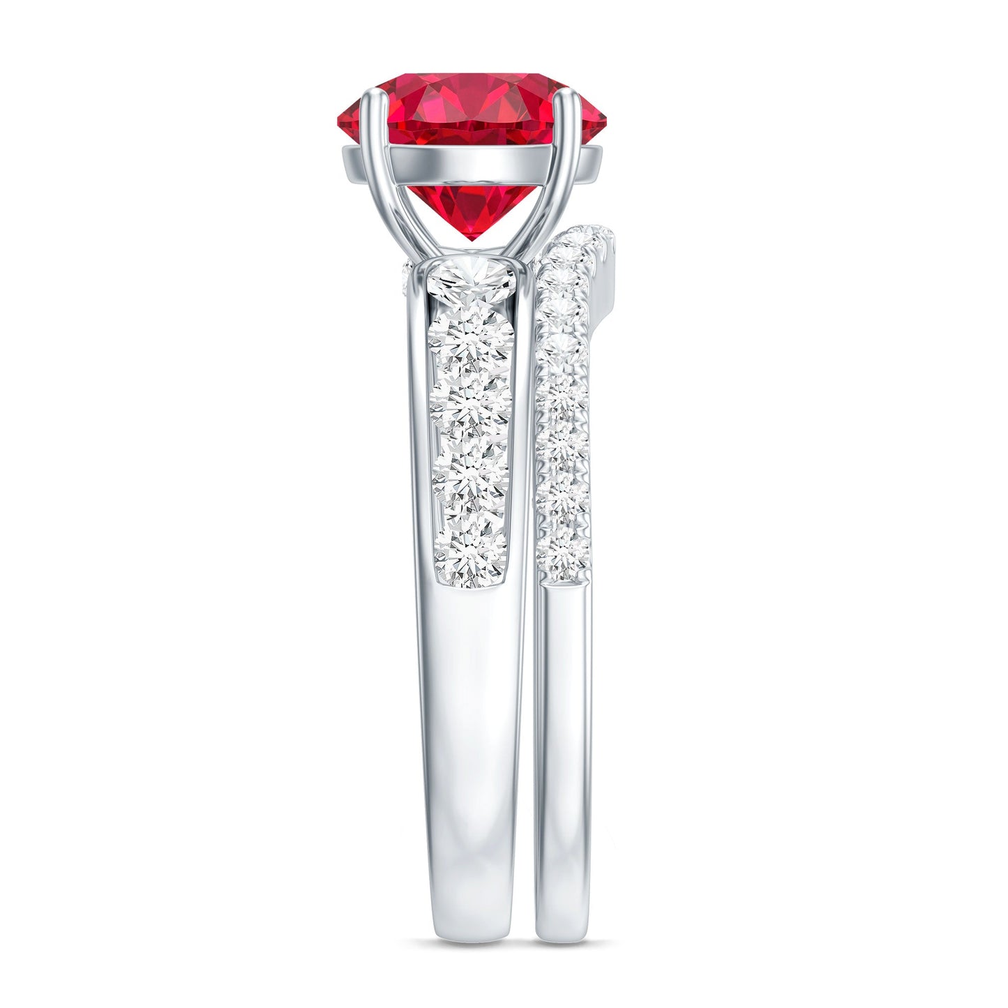 Certified Lab Grown Ruby and Moissanite Wedding Ring Set For Her