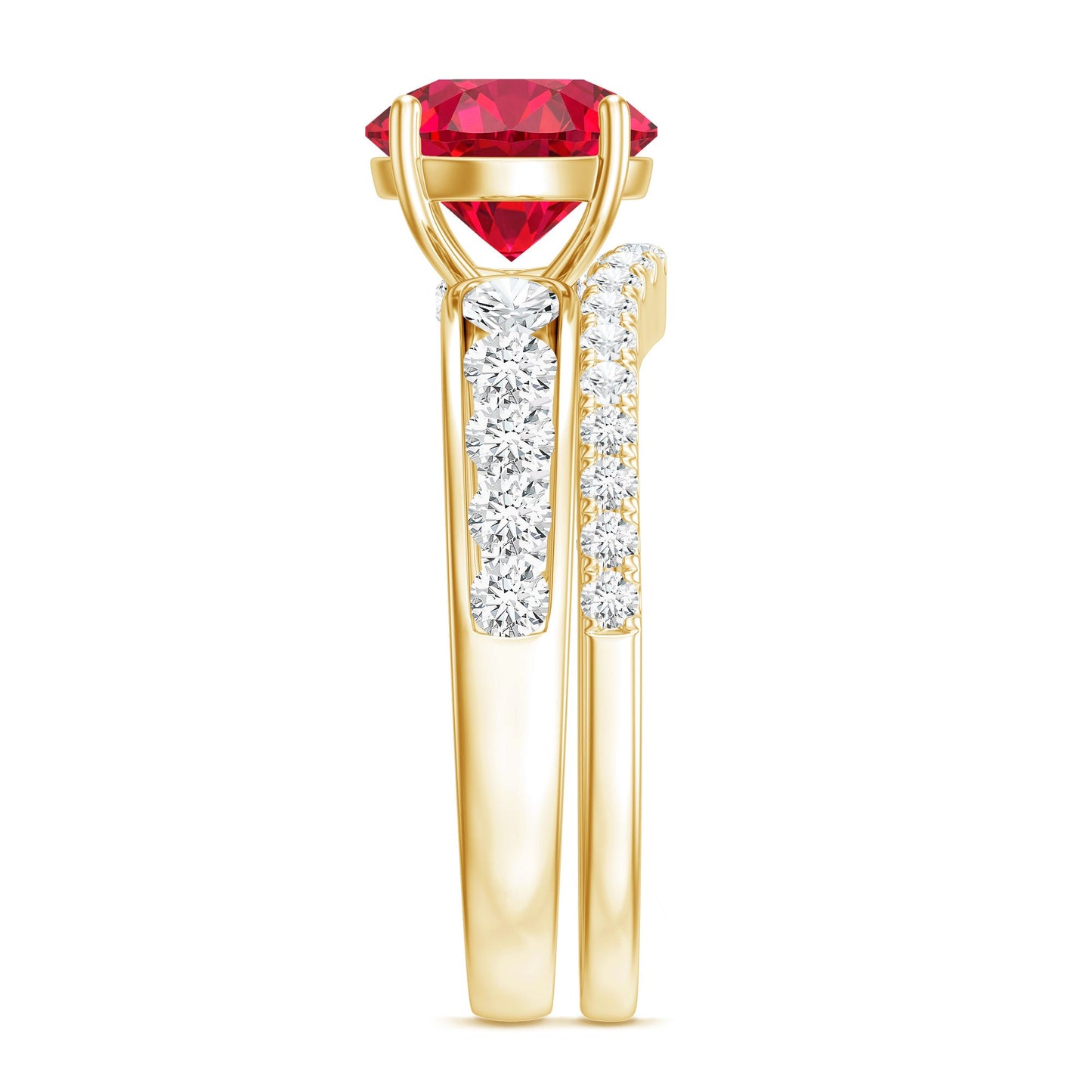 Certified Lab Grown Ruby and Moissanite Wedding Ring Set For Her