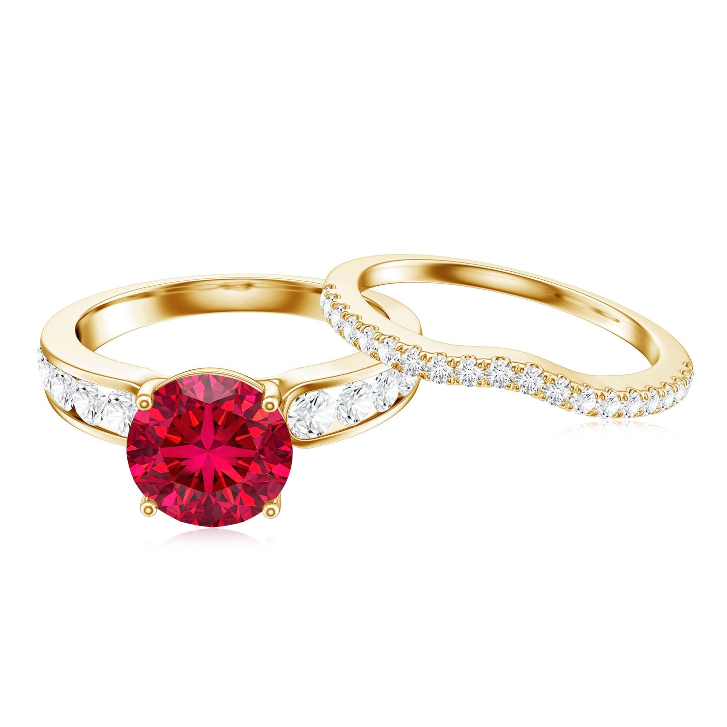 Certified Lab Grown Ruby and Moissanite Wedding Ring Set For Her