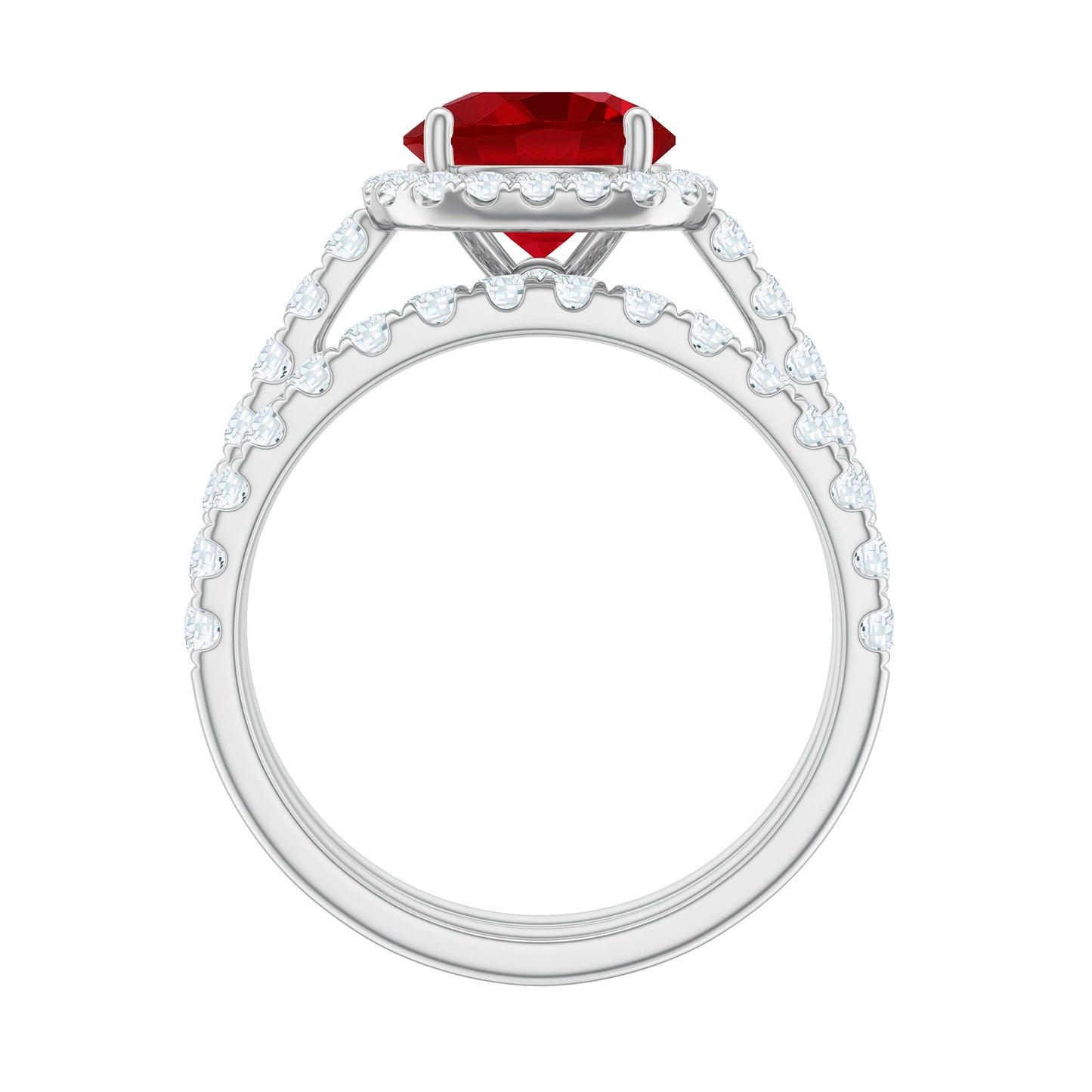 Lab Created Ruby Halo Engagement Ring with Moissanite Enhancer Ring