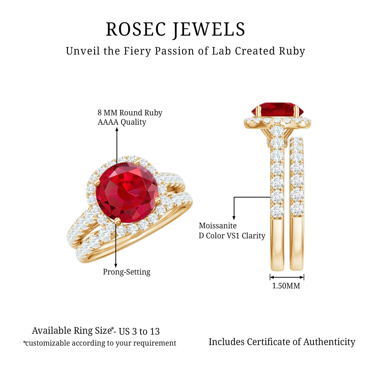 Lab Created Ruby Halo Engagement Ring with Moissanite Enhancer Ring