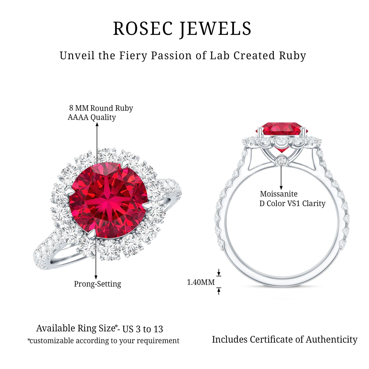Round Lab Created Ruby and Moissanite Halo Engagement Ring