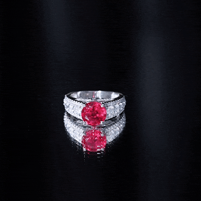 Created Ruby Statement Engagement Ring with Moissanite Side Stones