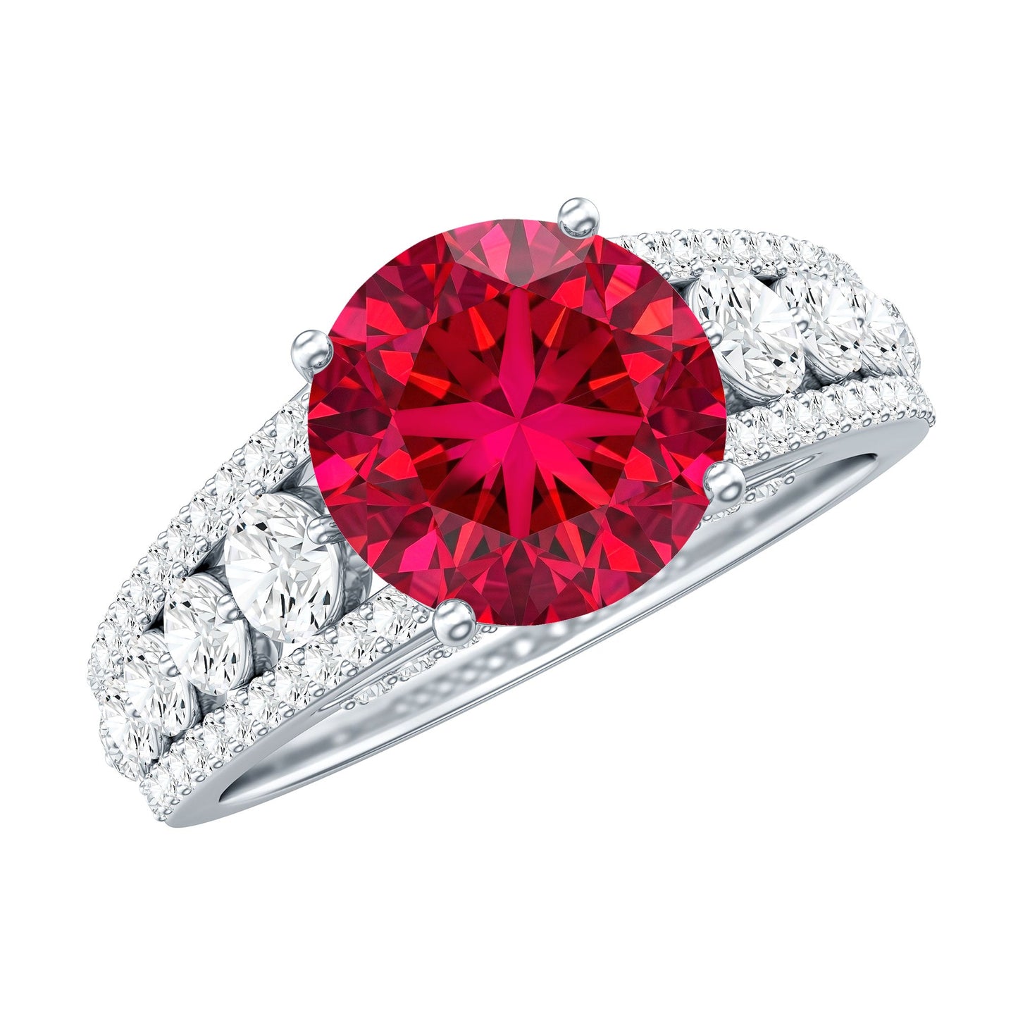 Created Ruby Statement Engagement Ring with Moissanite Side Stones