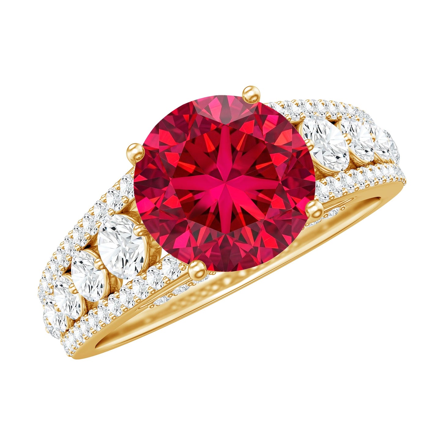Created Ruby Statement Engagement Ring with Moissanite Side Stones