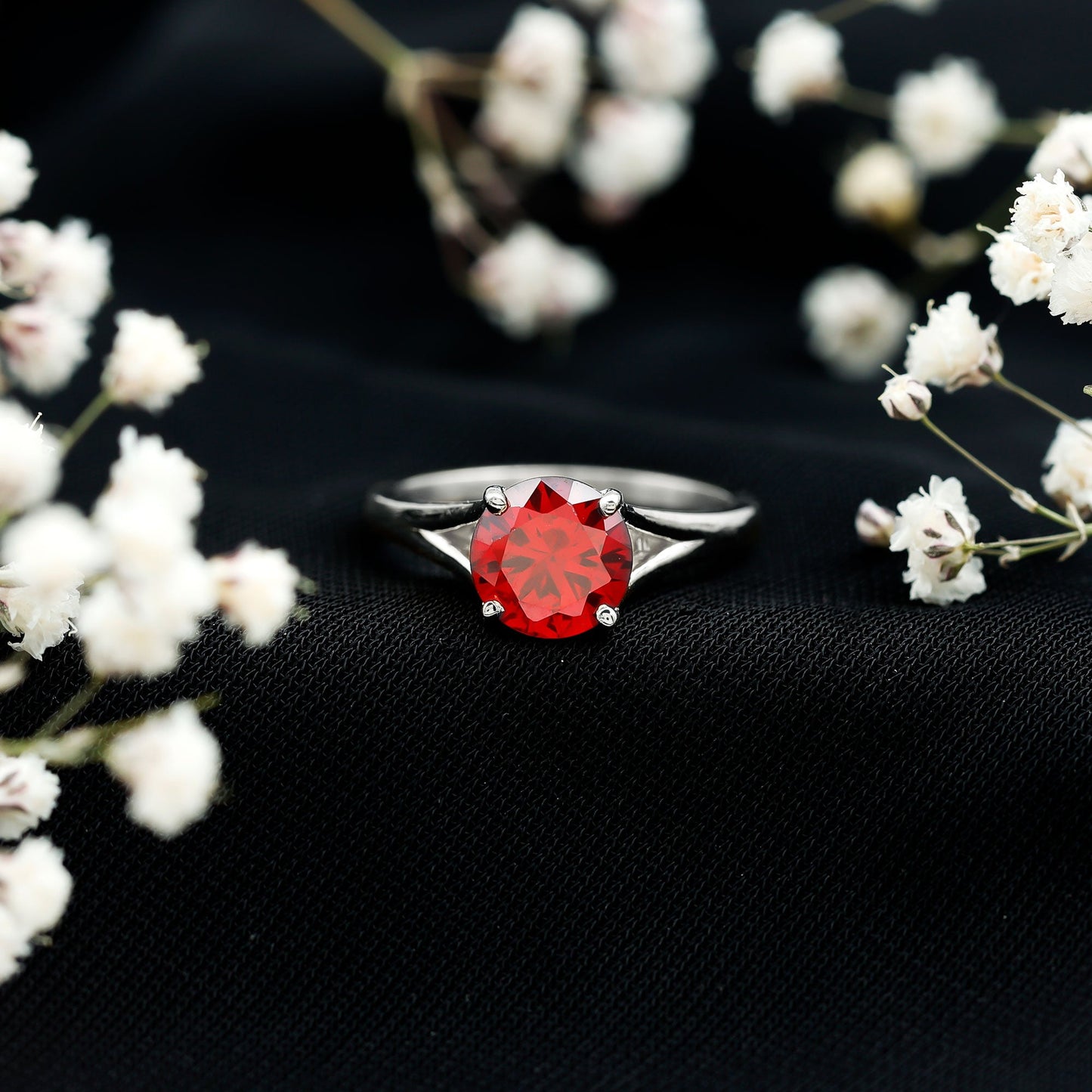 2.3 Carat Round Lab Grown Ruby Solitaire Engagement Ring in Split Shank