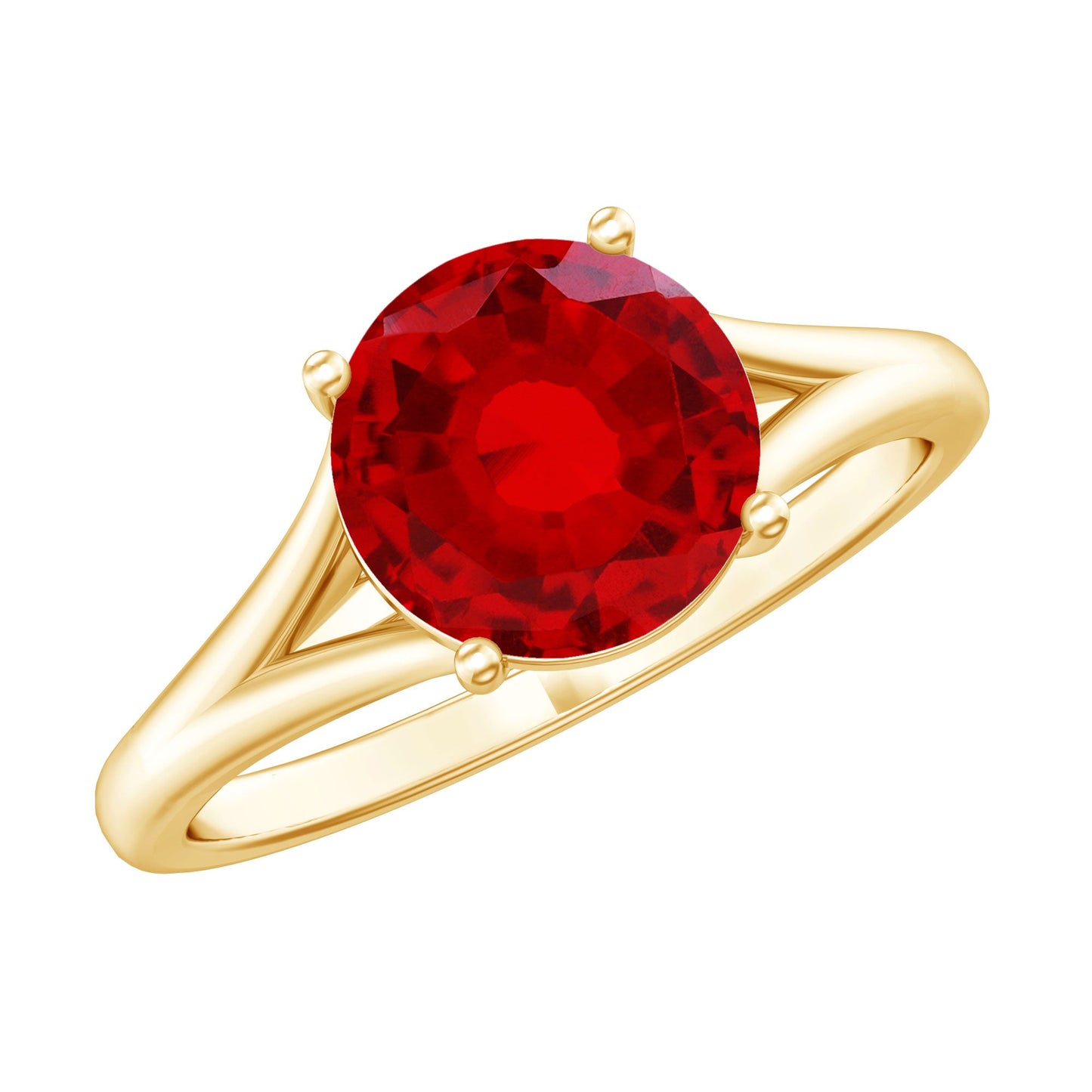 2.3 Carat Round Lab Grown Ruby Solitaire Engagement Ring in Split Shank