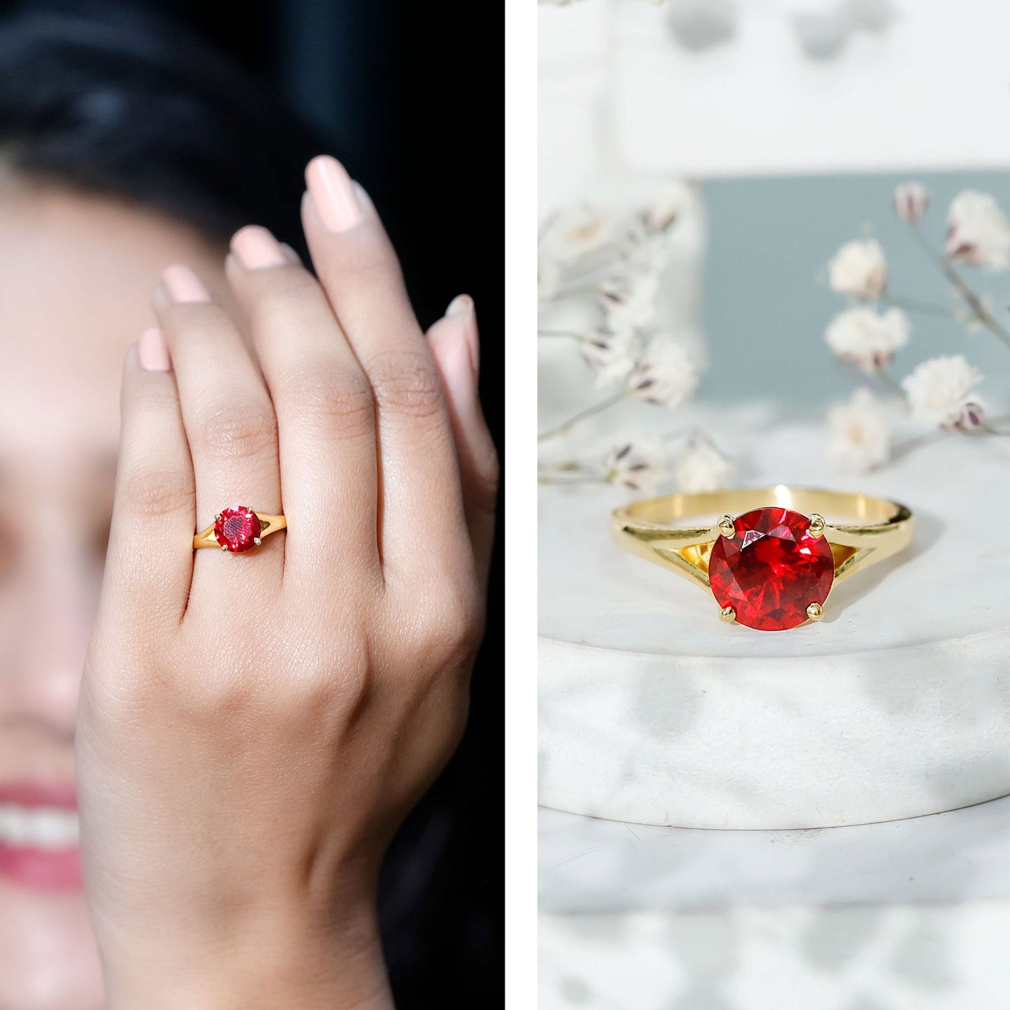 2.3 Carat Round Lab Grown Ruby Solitaire Engagement Ring in Split Shank