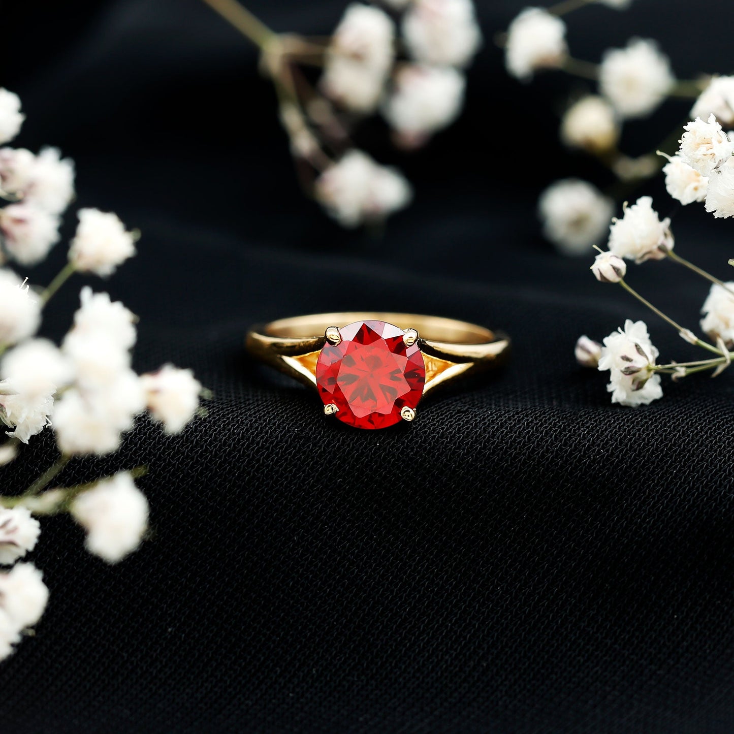 2.3 Carat Round Lab Grown Ruby Solitaire Engagement Ring in Split Shank
