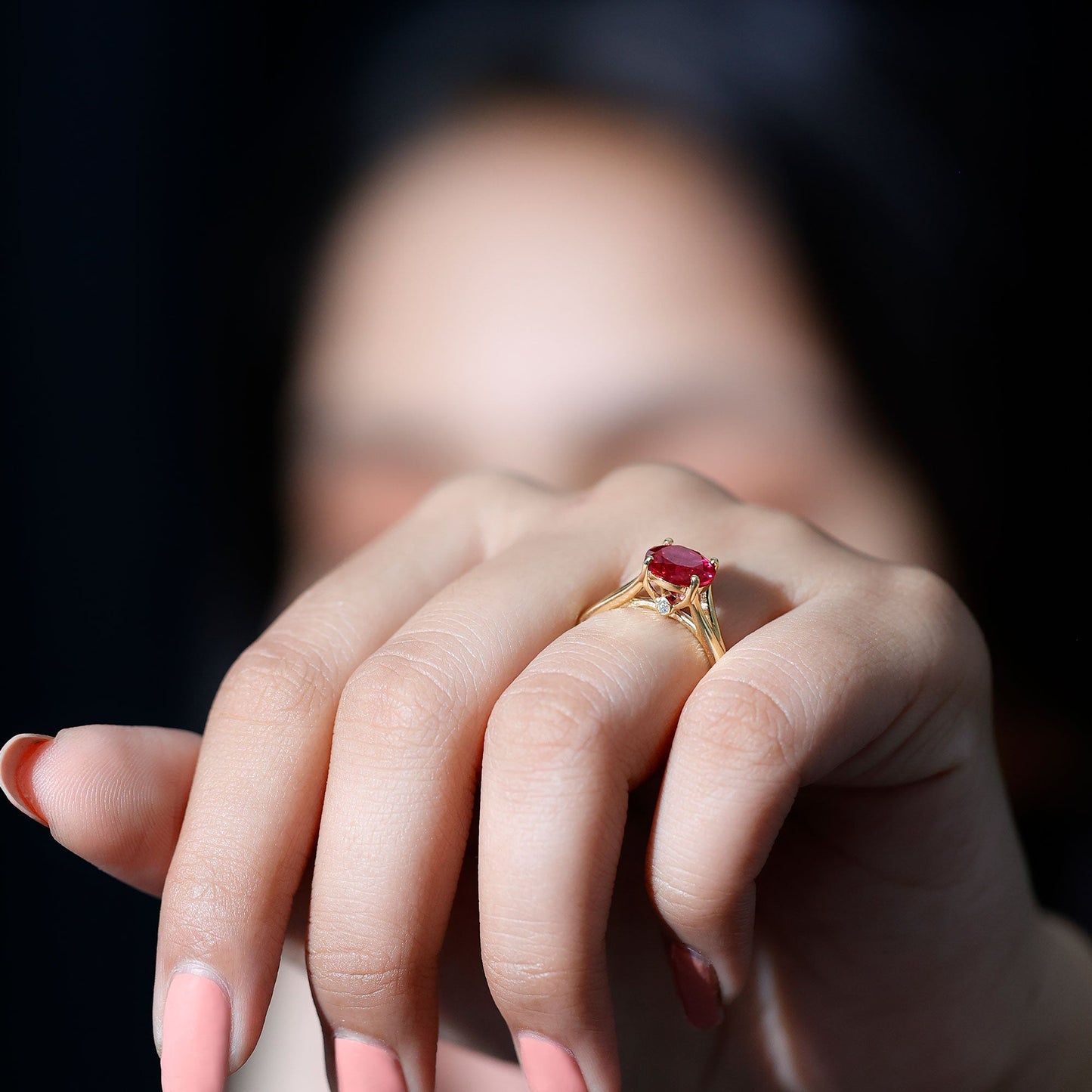 2.3 Carat Round Lab Grown Ruby Solitaire Engagement Ring in Split Shank