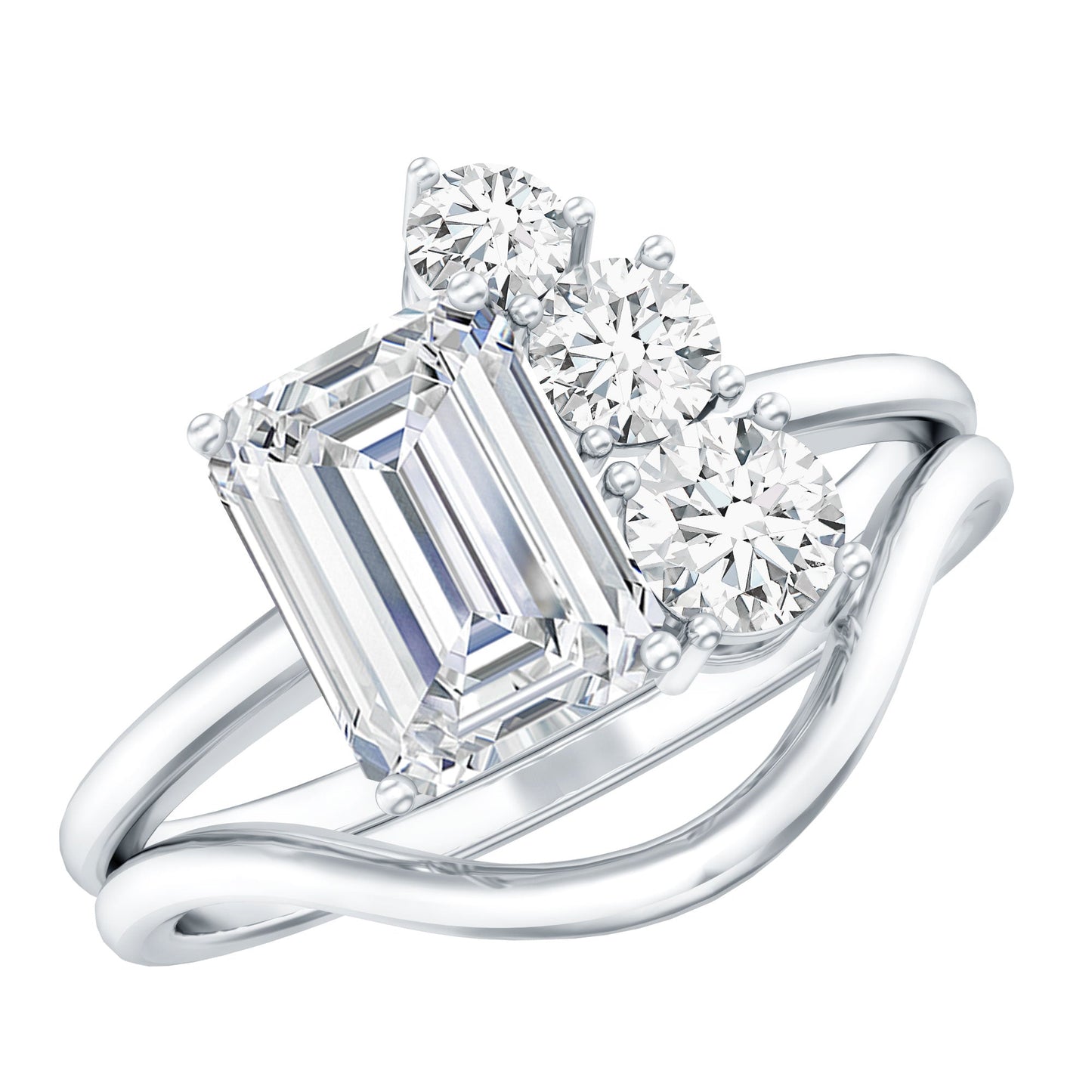 Emerald Cut Moissanite Engagement Ring with Enhancer