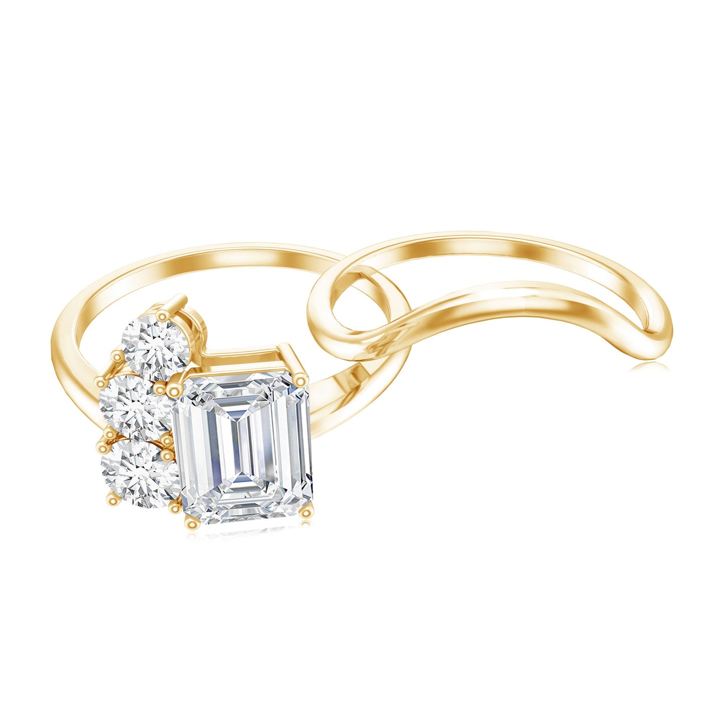 Emerald Cut Moissanite Engagement Ring with Enhancer