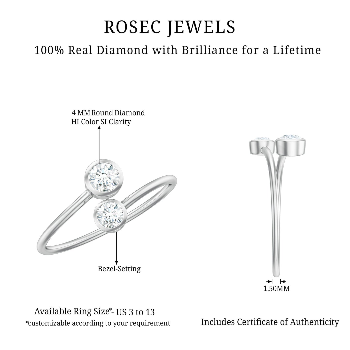Bezel Set Diamond Toi Et Moi Ring for Promise