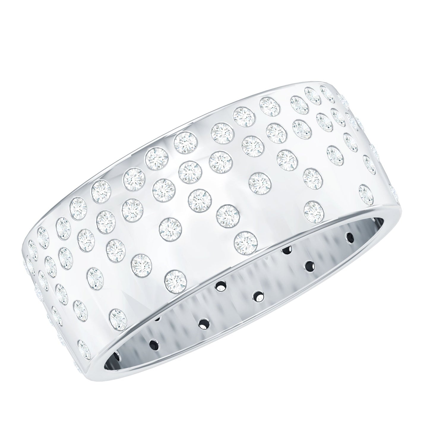 Certified Moissanite Wide Wedding Band in Flush Setting