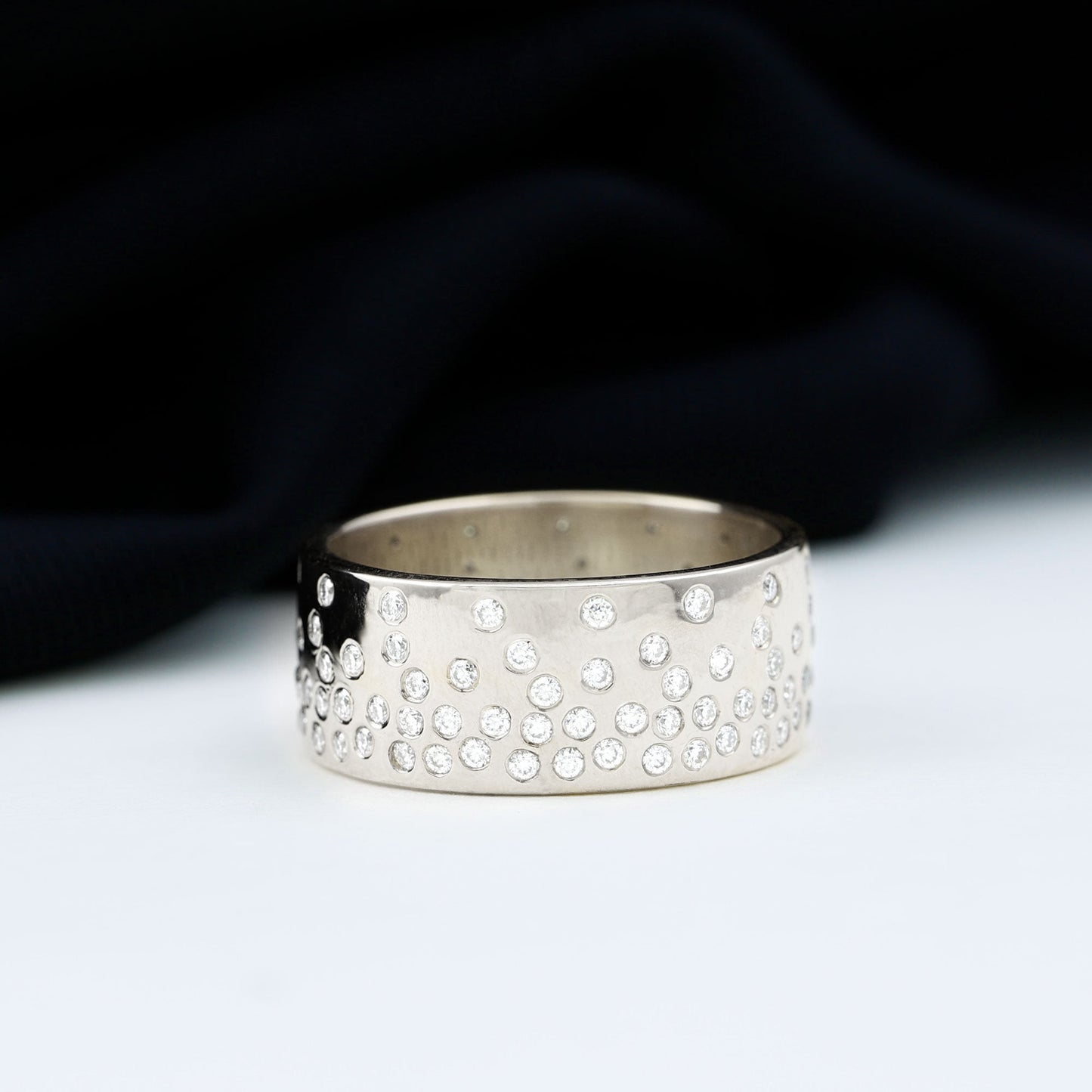 Certified Moissanite Wide Wedding Band in Flush Setting