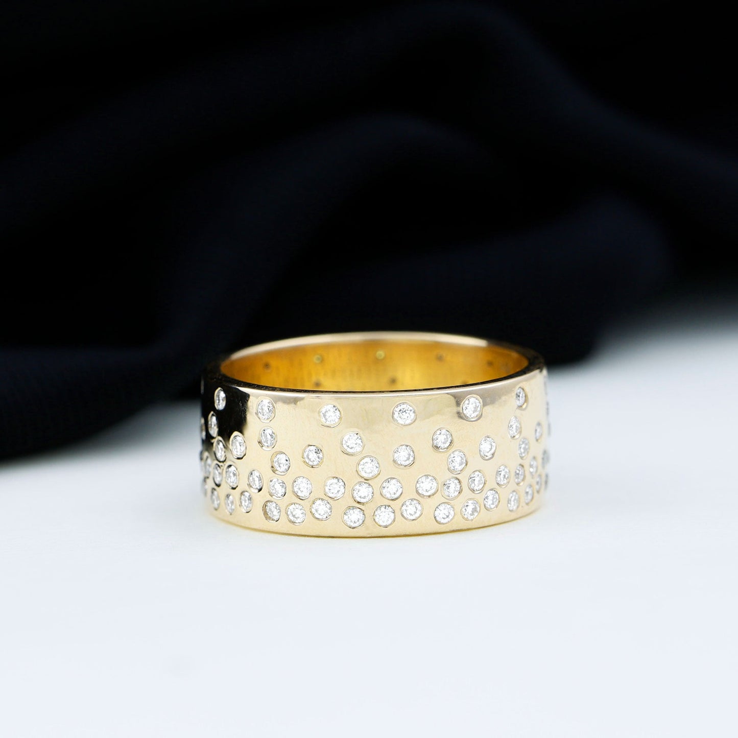 Certified Moissanite Wide Wedding Band in Flush Setting