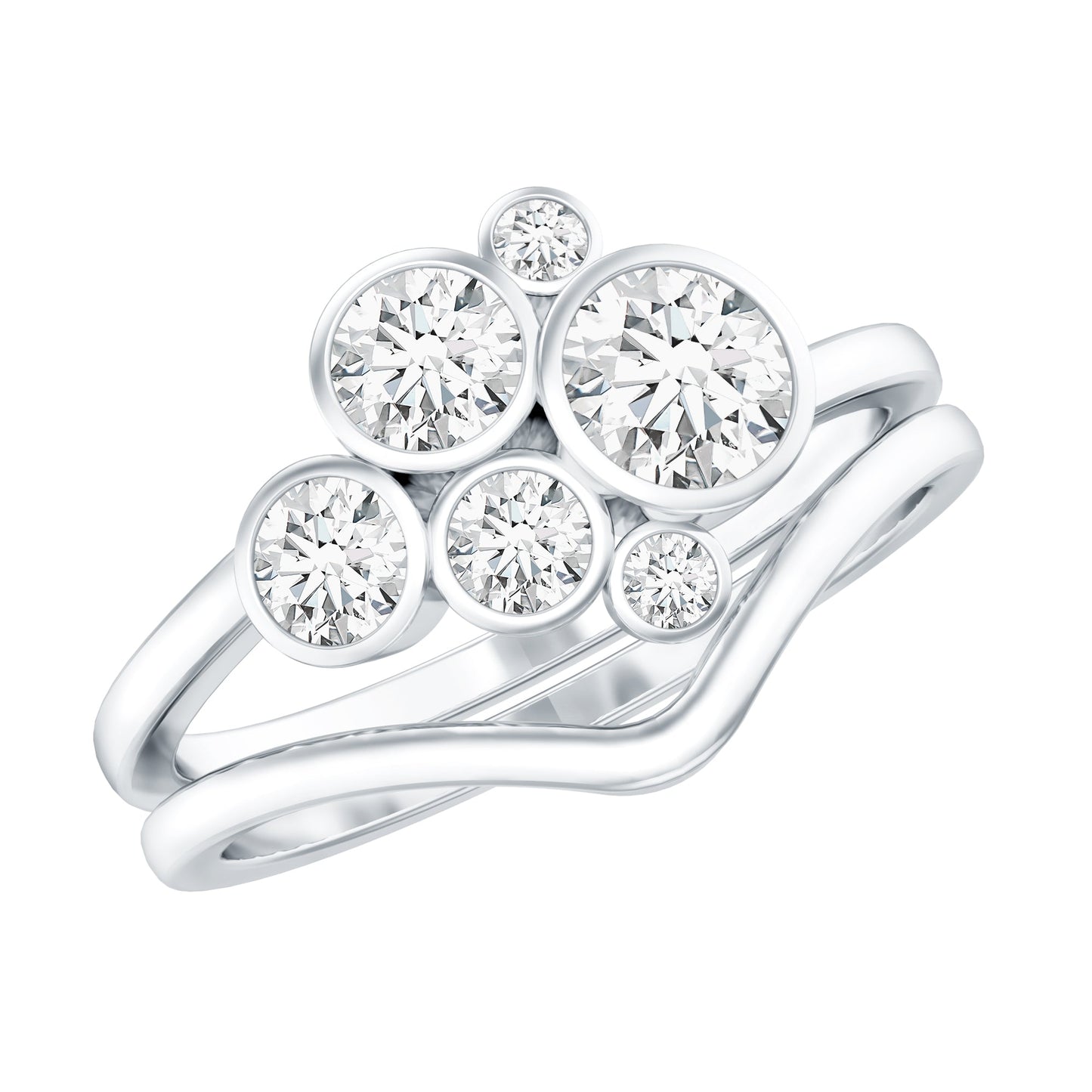 Round Moissanite Cluster Bridal Ring Set for Women
