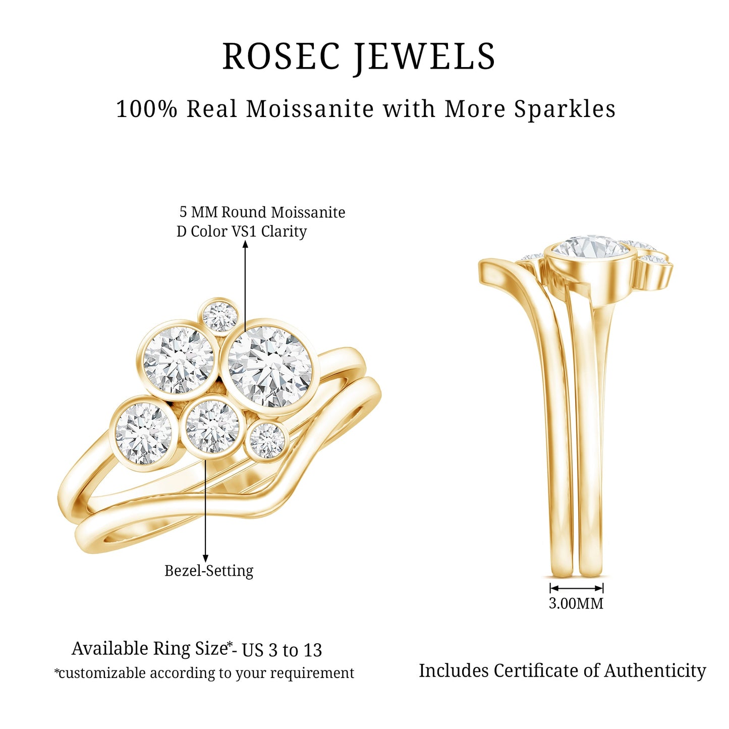 Round Moissanite Cluster Bridal Ring Set for Women