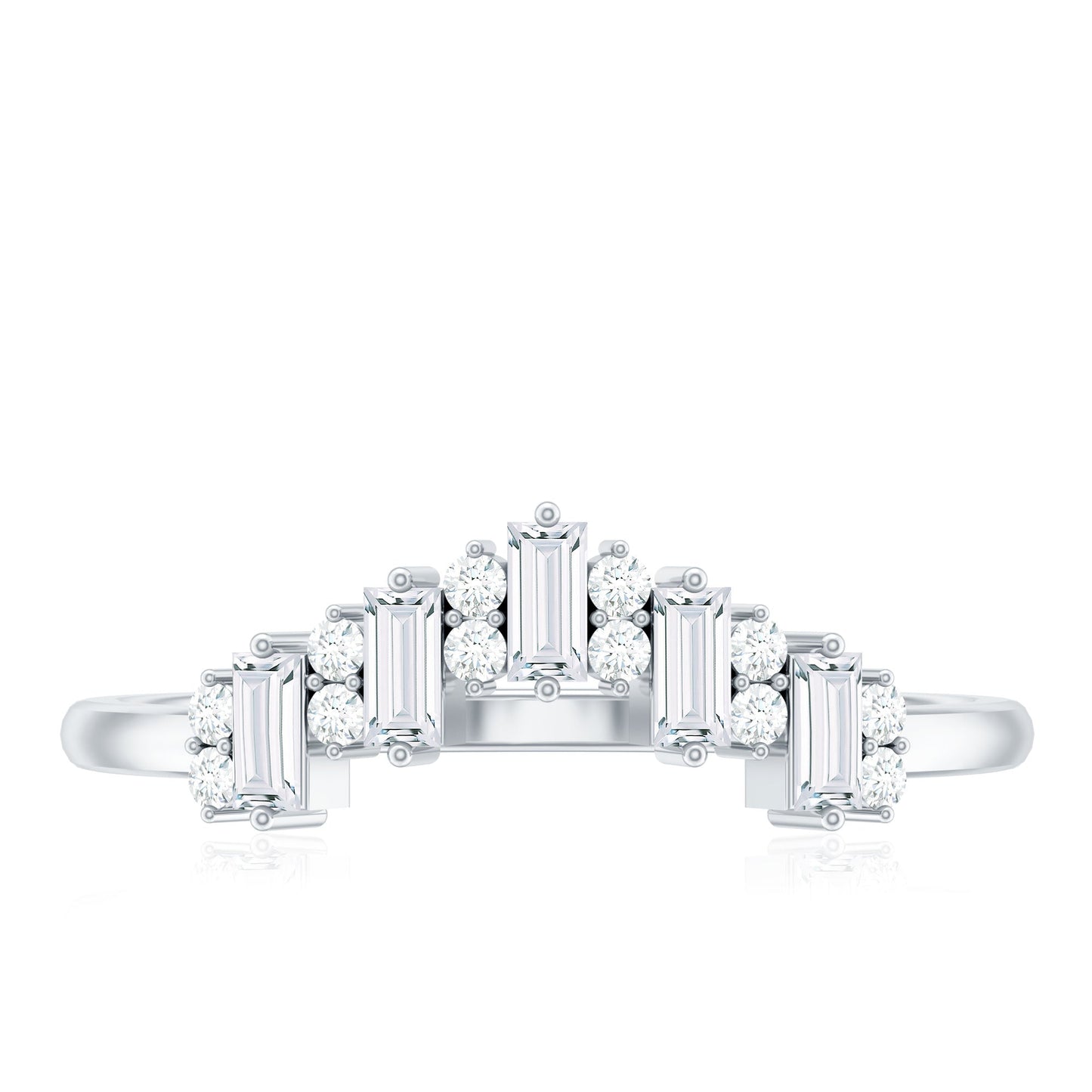 Baguette and Round Cut Moissanite Chevron Stackable Ring