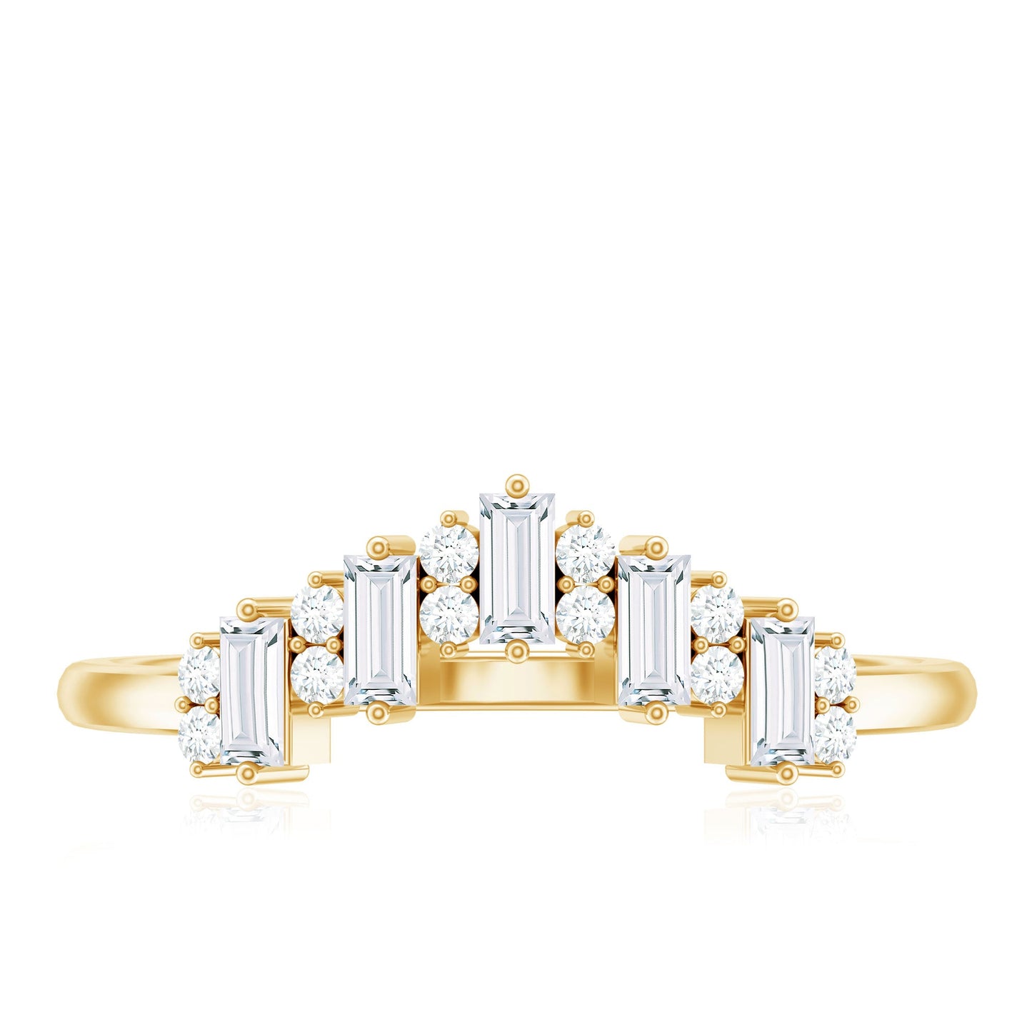 Baguette and Round Cut Moissanite Chevron Stackable Ring