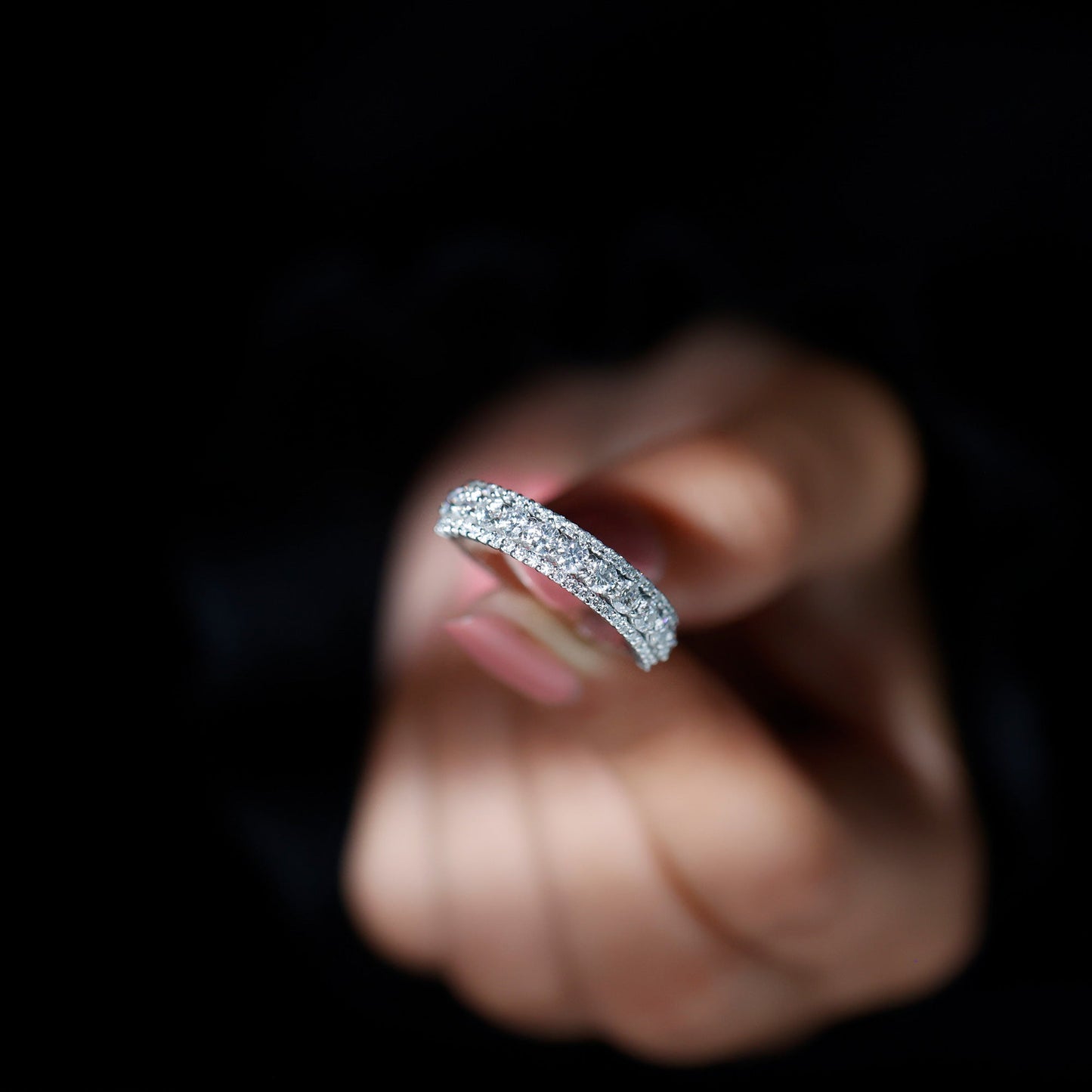 Round Shape Moissanite Half Eternity Wedding Band