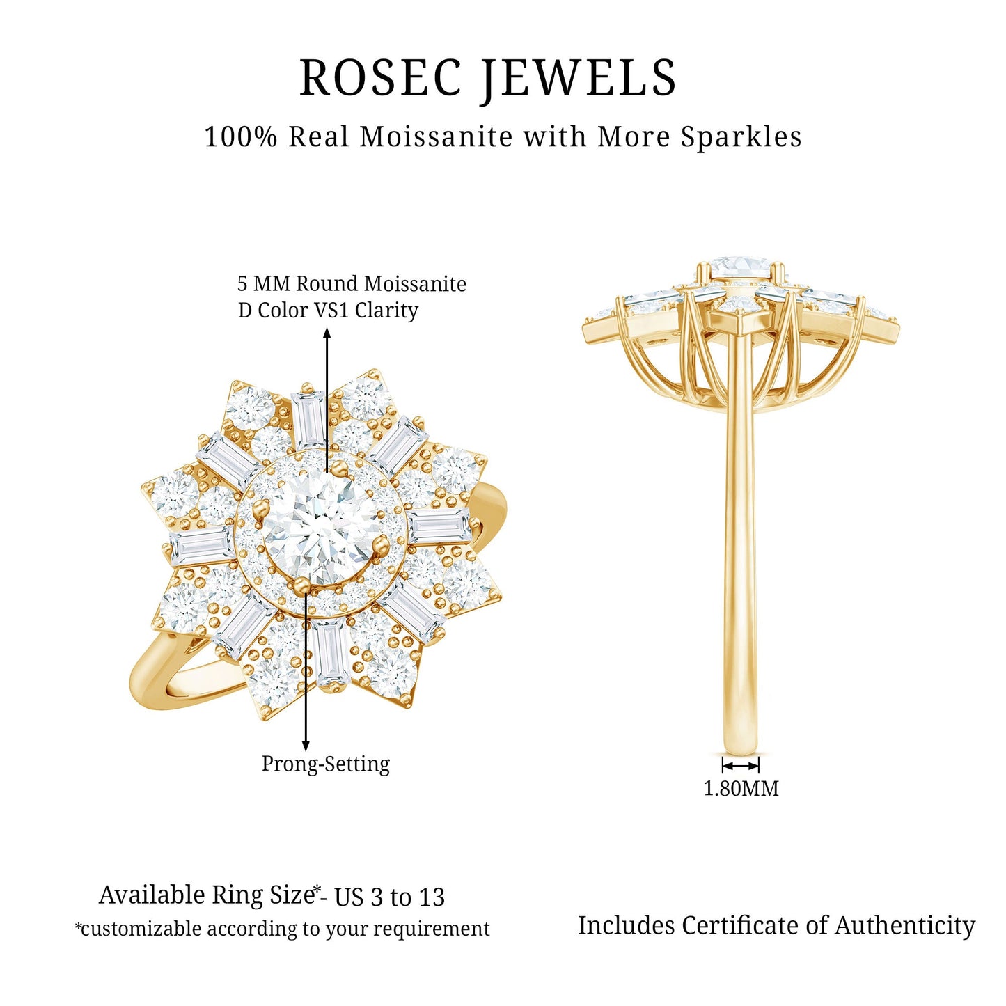 Certified Brilliant Cut Moissanite Cocktail Engagement Ring for Women