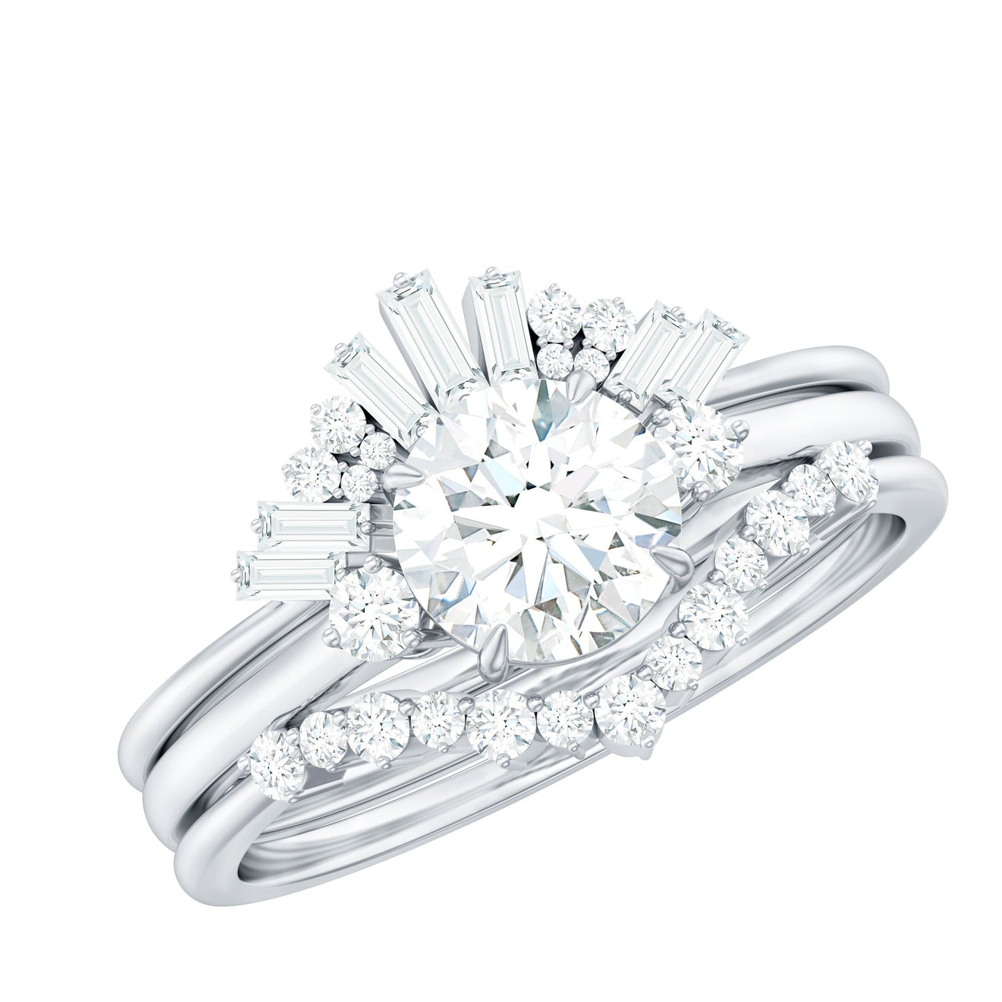 0.9 Carat Vintage Inspired Moissanite 3 Piece Wedding Ring Sets