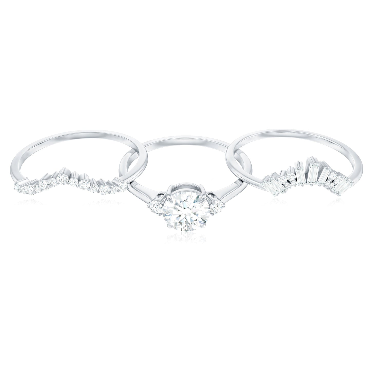 0.9 Carat Vintage Inspired Moissanite 3 Piece Wedding Ring Sets