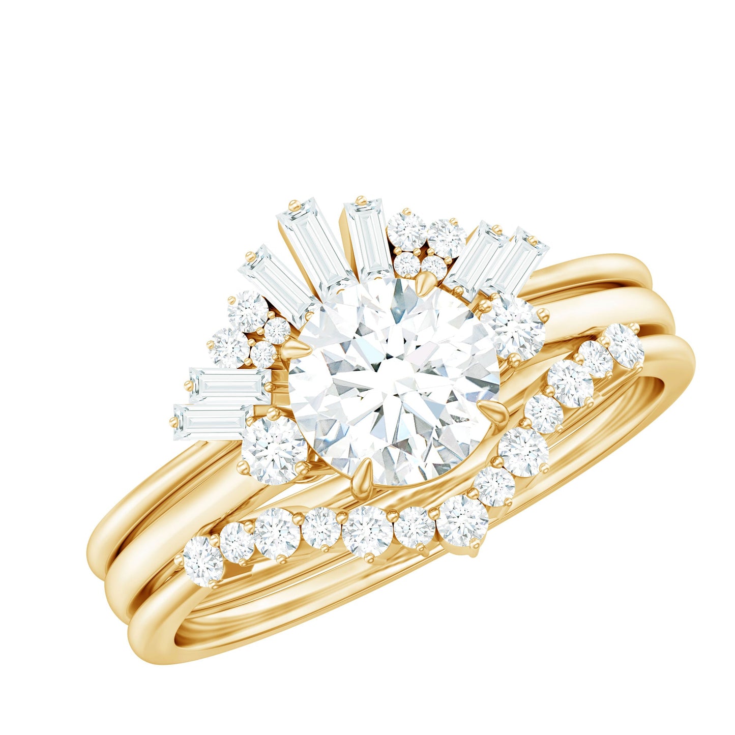 0.9 Carat Vintage Inspired Moissanite 3 Piece Wedding Ring Sets