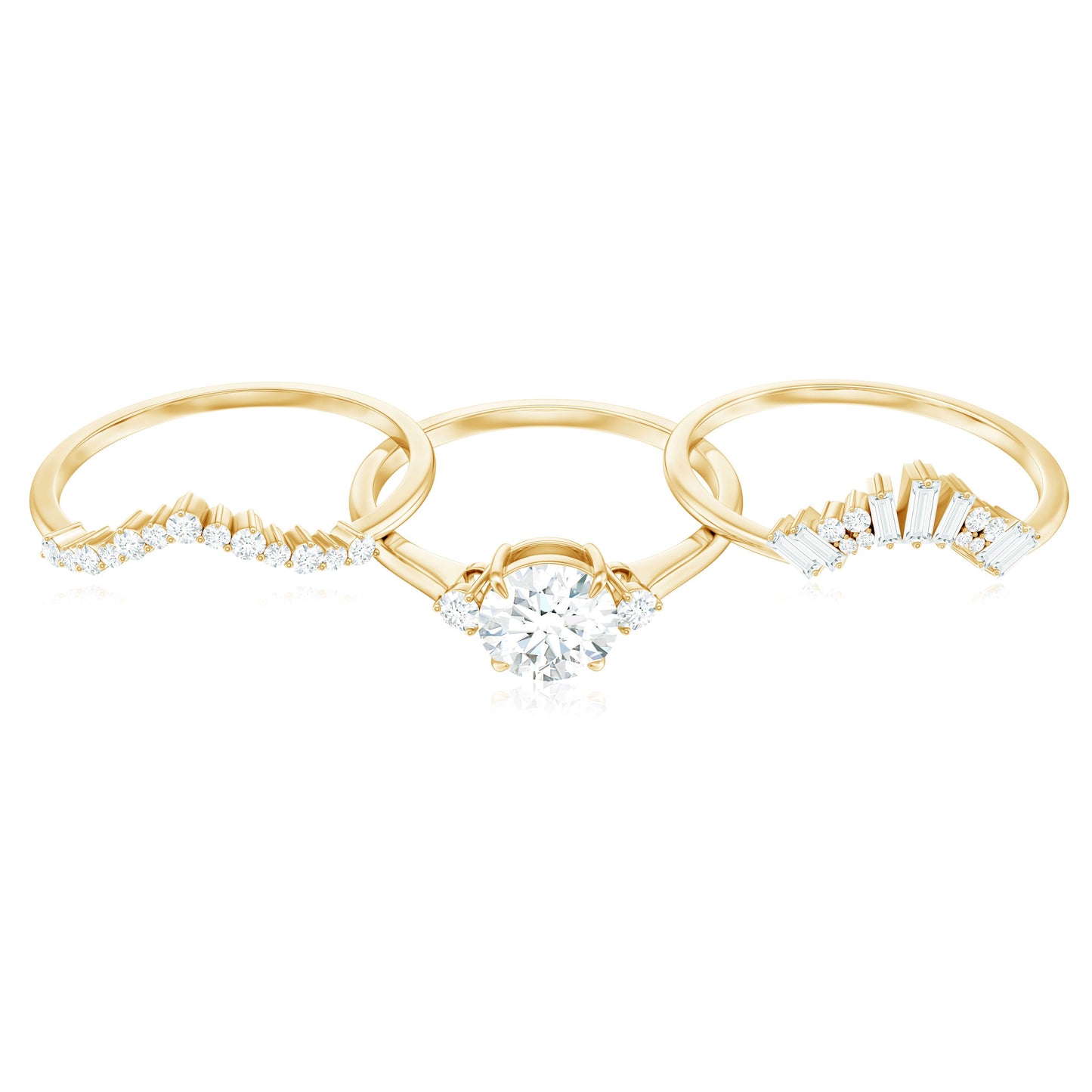 0.9 Carat Vintage Inspired Moissanite 3 Piece Wedding Ring Sets