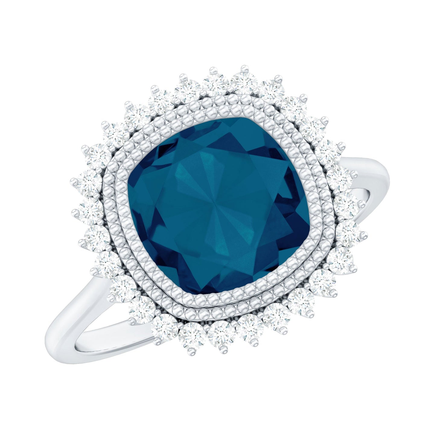 Cushion Cut Blue Topaz Statement Engagement Ring with Diamond Halo