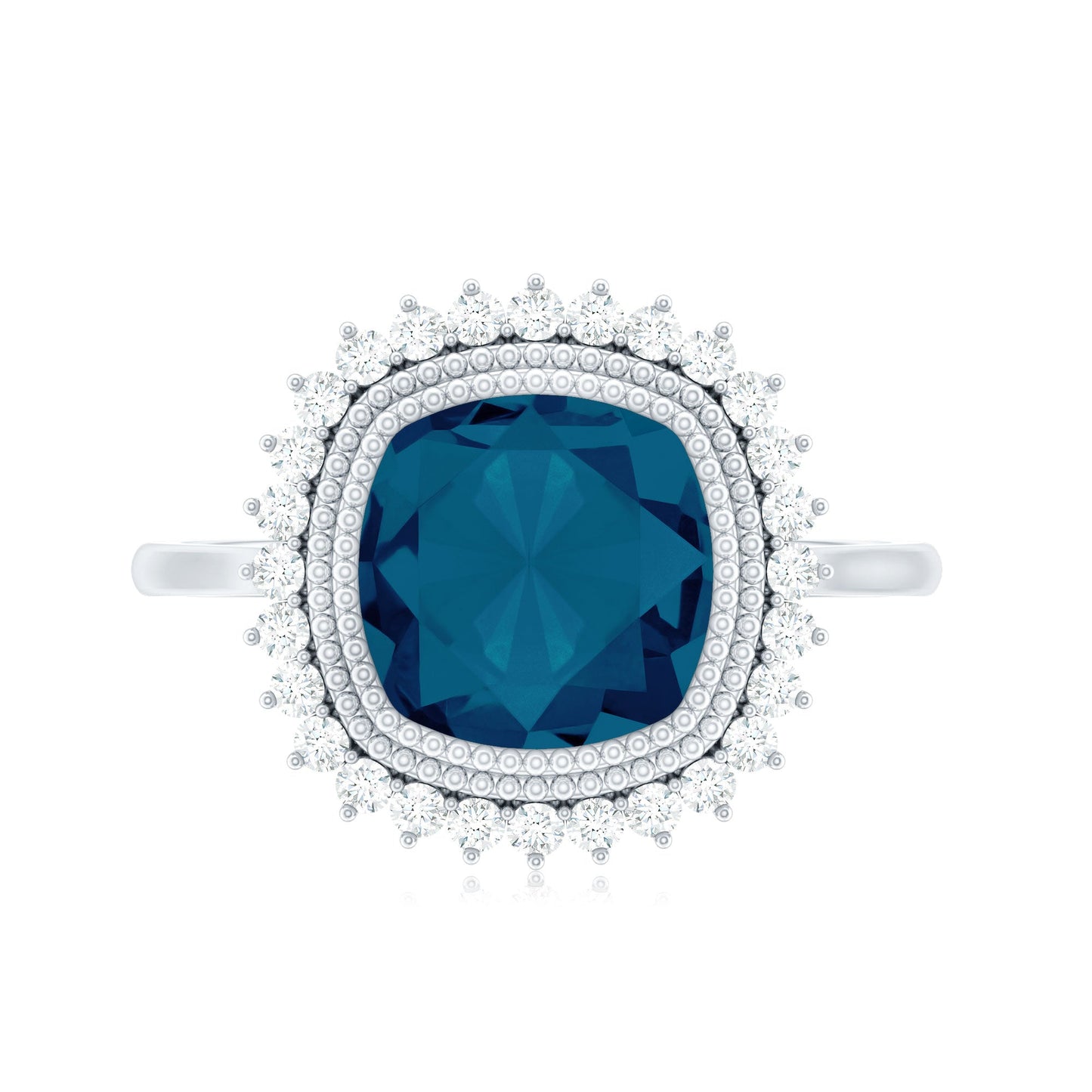 Cushion Cut Blue Topaz Statement Engagement Ring with Diamond Halo