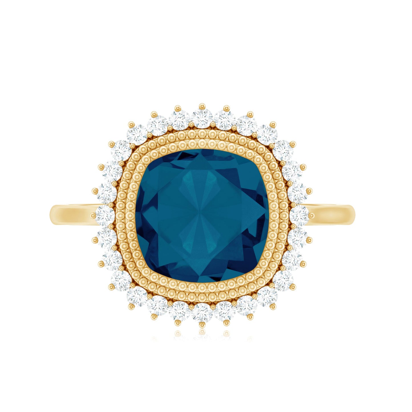Cushion Cut Blue Topaz Statement Engagement Ring with Diamond Halo