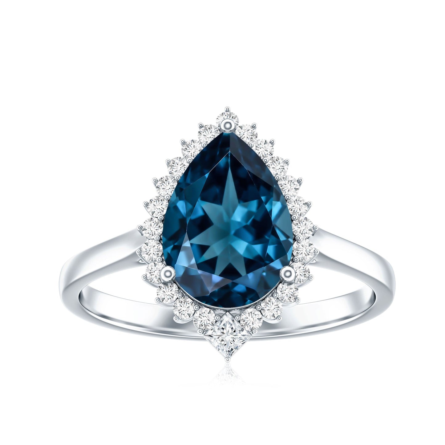 Pear Shaped London Blue Topaz and Diamond Statement Engagement Ring