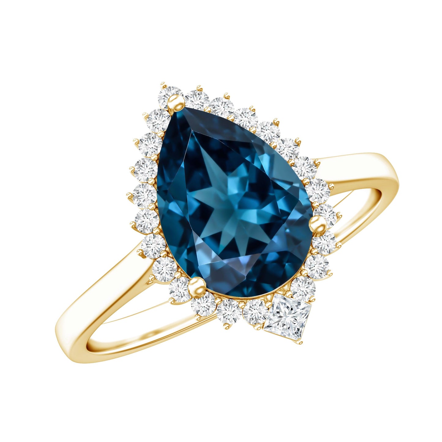 Pear Shaped London Blue Topaz and Diamond Statement Engagement Ring