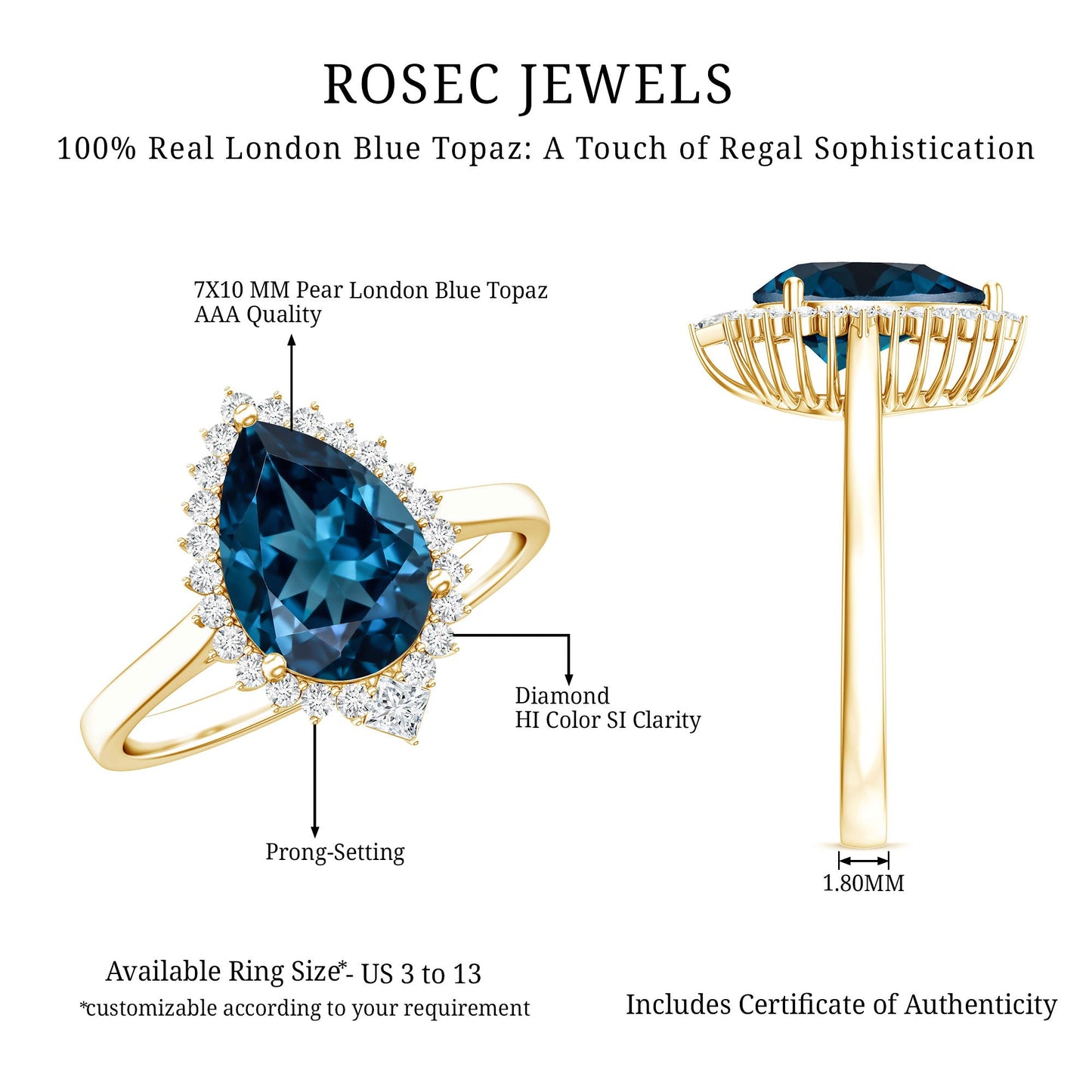 Pear Shaped London Blue Topaz and Diamond Statement Engagement Ring