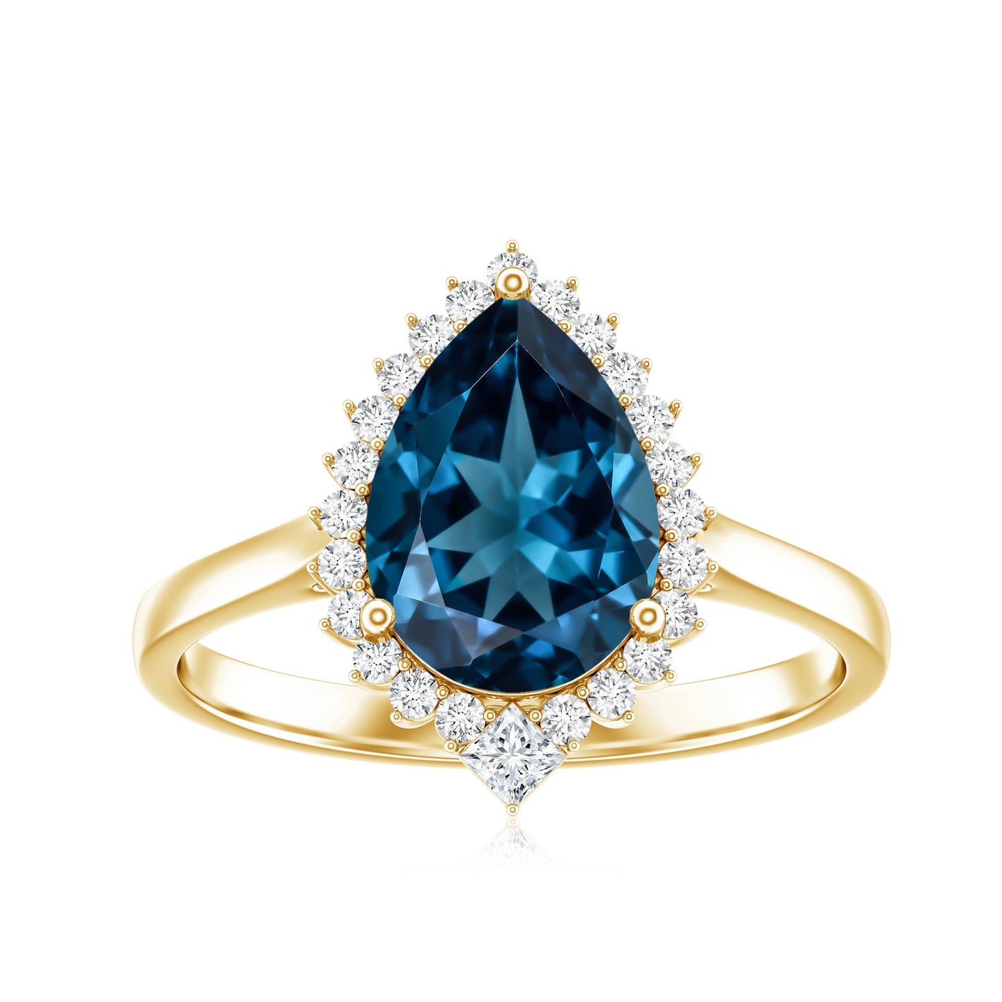 Pear Shaped London Blue Topaz and Diamond Statement Engagement Ring