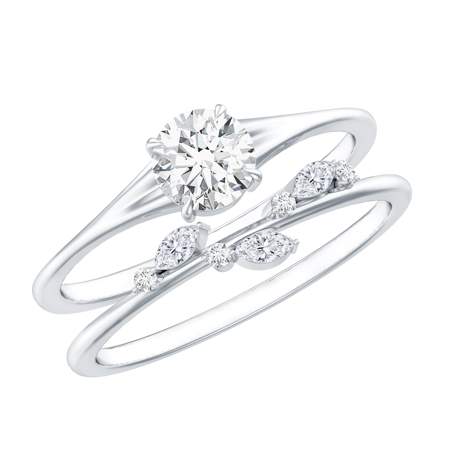 Certified Round Moissanite Modern Wedding Ring Set