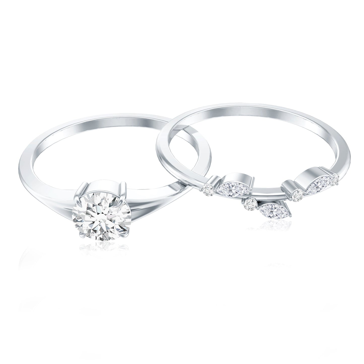 Certified Round Moissanite Modern Wedding Ring Set