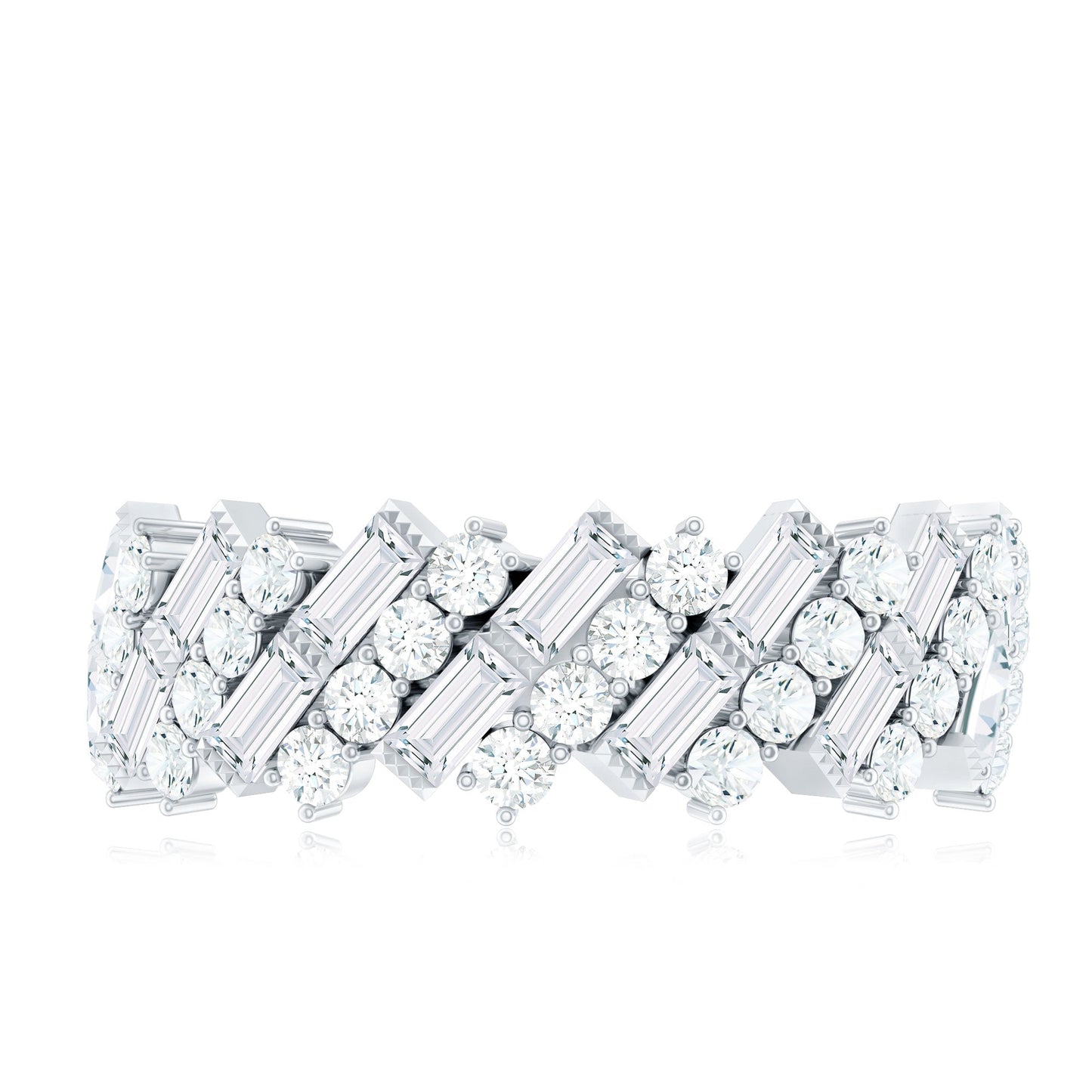Certified Baguette and Round Moissanite Half Eternity Wedding Band