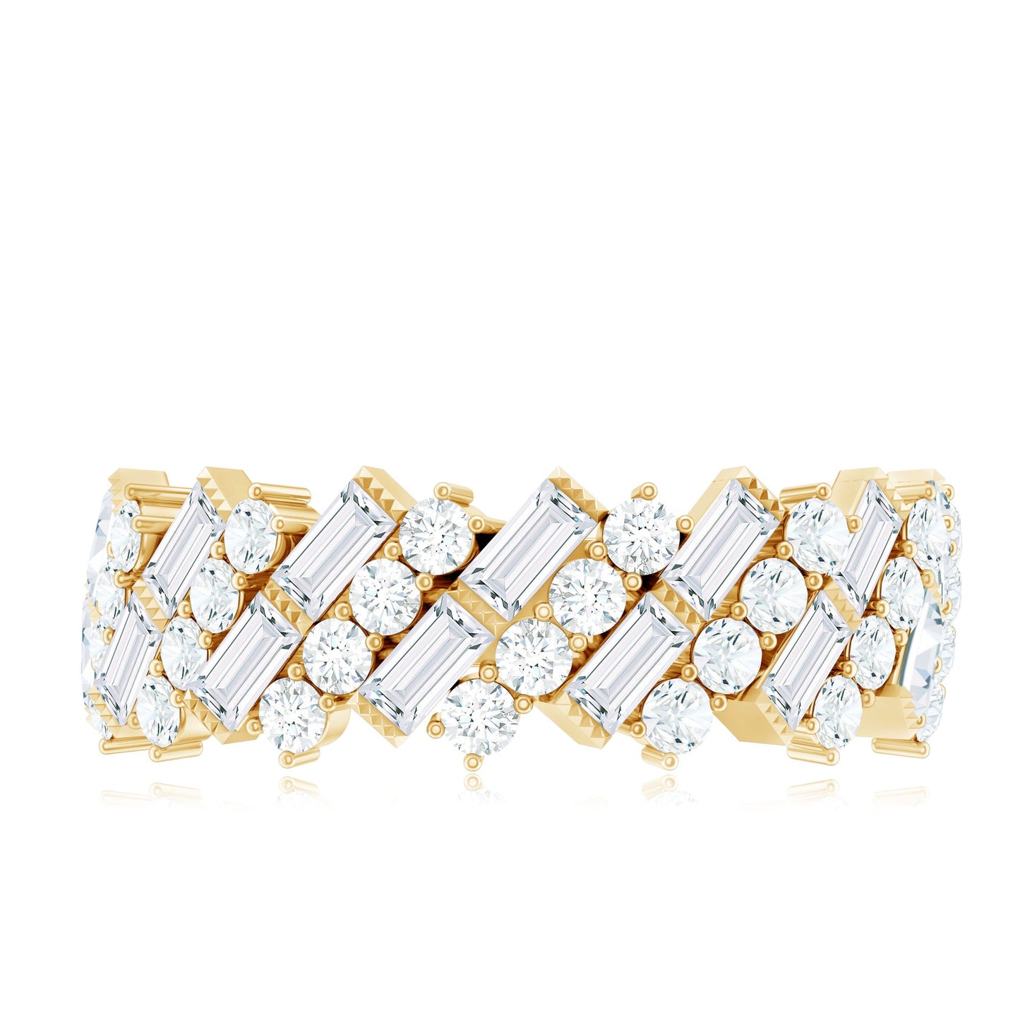 Certified Baguette and Round Moissanite Half Eternity Wedding Band