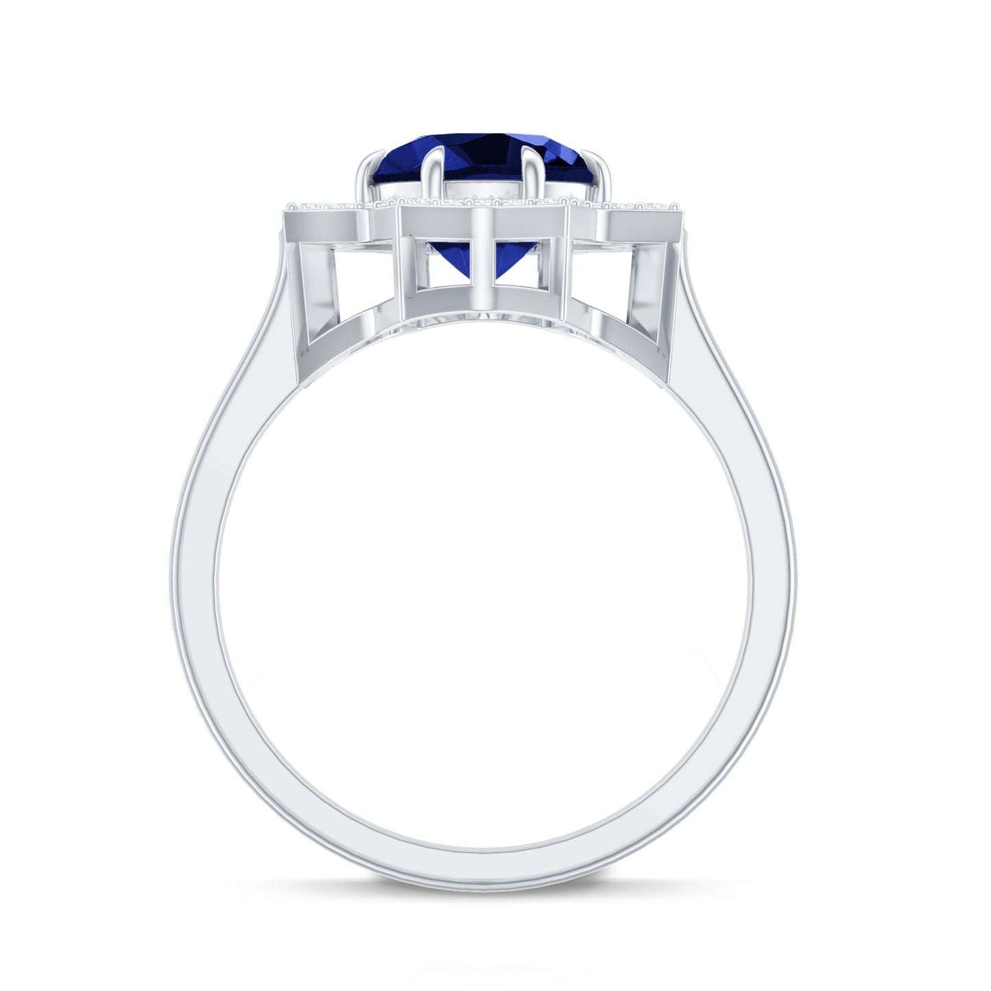 Certified 2.7 Carat Lab Grown Blue Sapphire Engagement Ring with Diamond Star Halo
