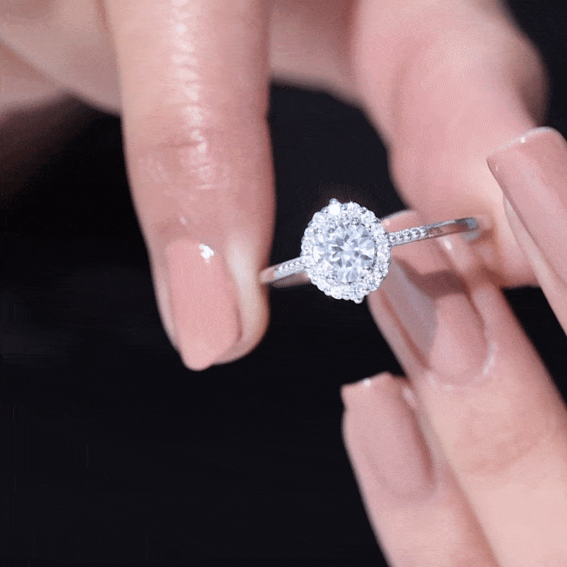 Certified Moissanite Halo Engagement Ring for Women