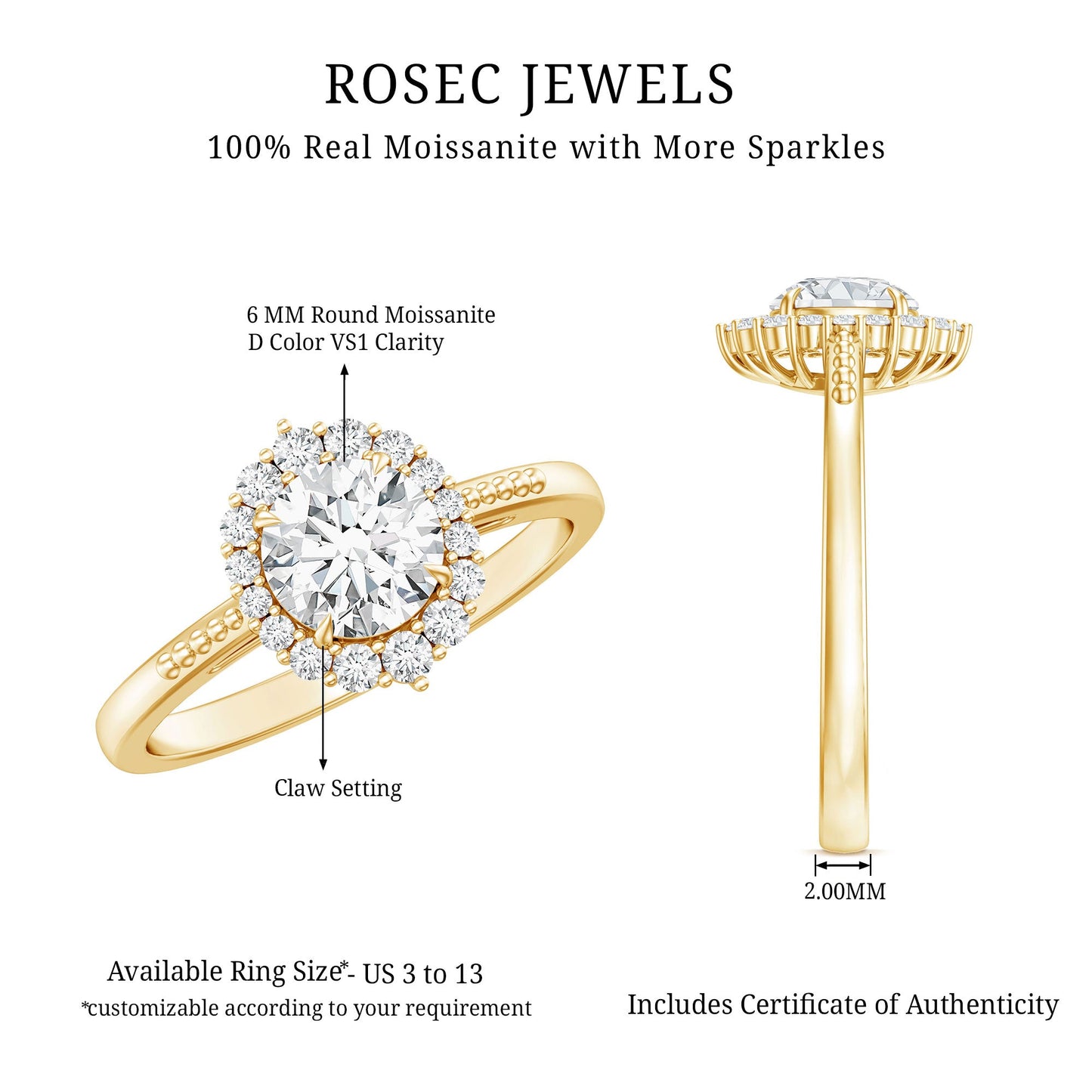 Certified Moissanite Halo Engagement Ring for Women