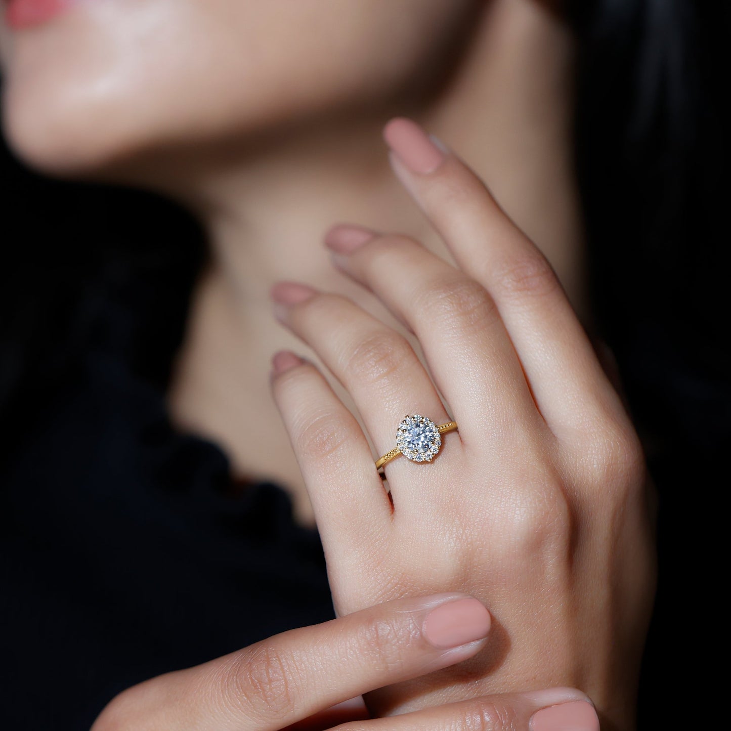 Certified Moissanite Halo Engagement Ring for Women