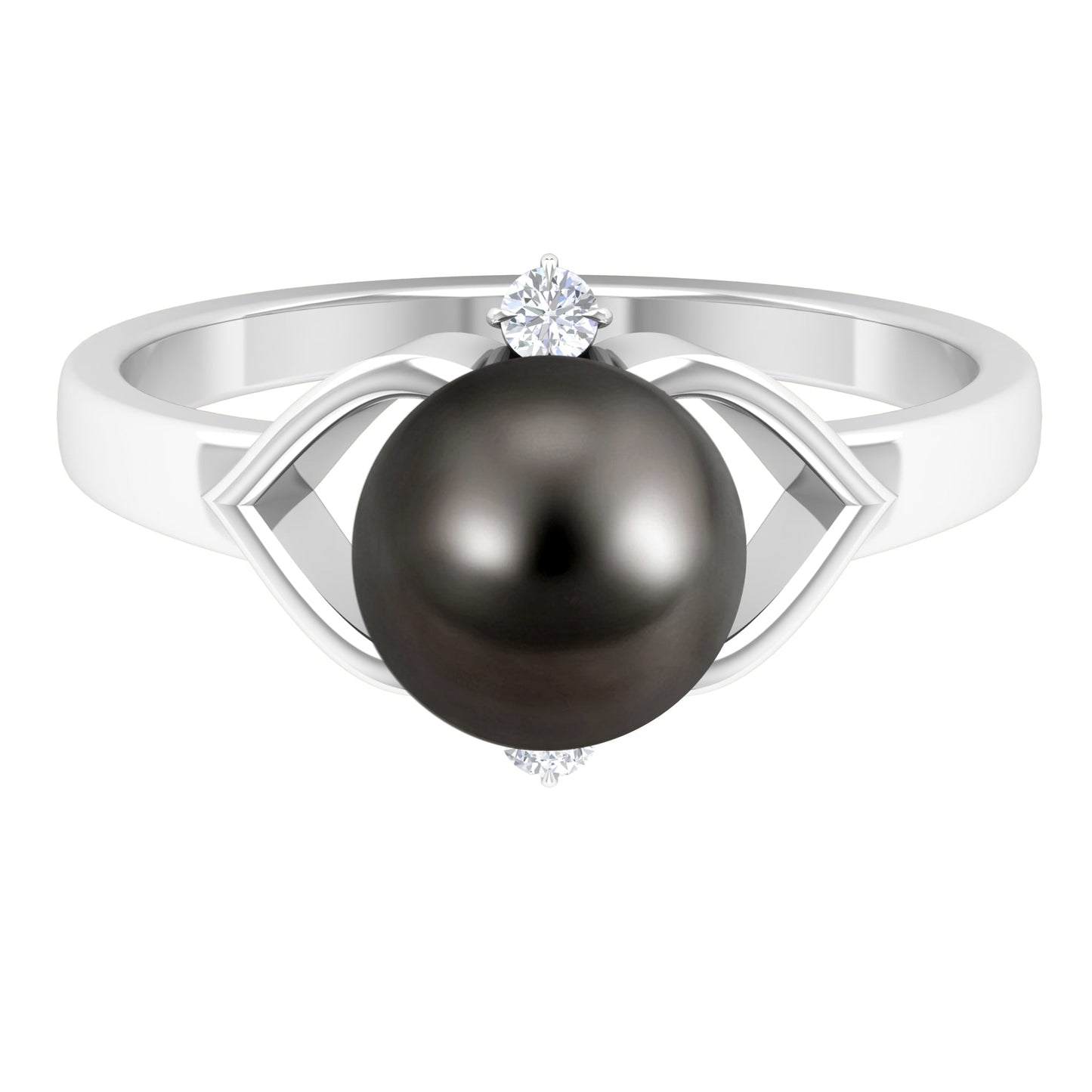 Genuine Tahitian Pearl Solitaire Split Shank Engagement Ring with Diamond