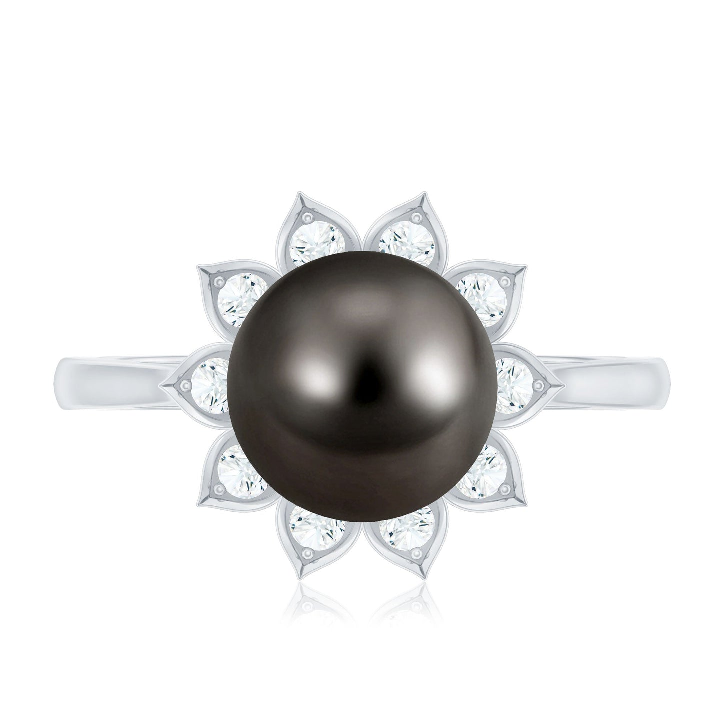 Tahitian Black Pearl Engagement Ring with Diamond Floral Halo