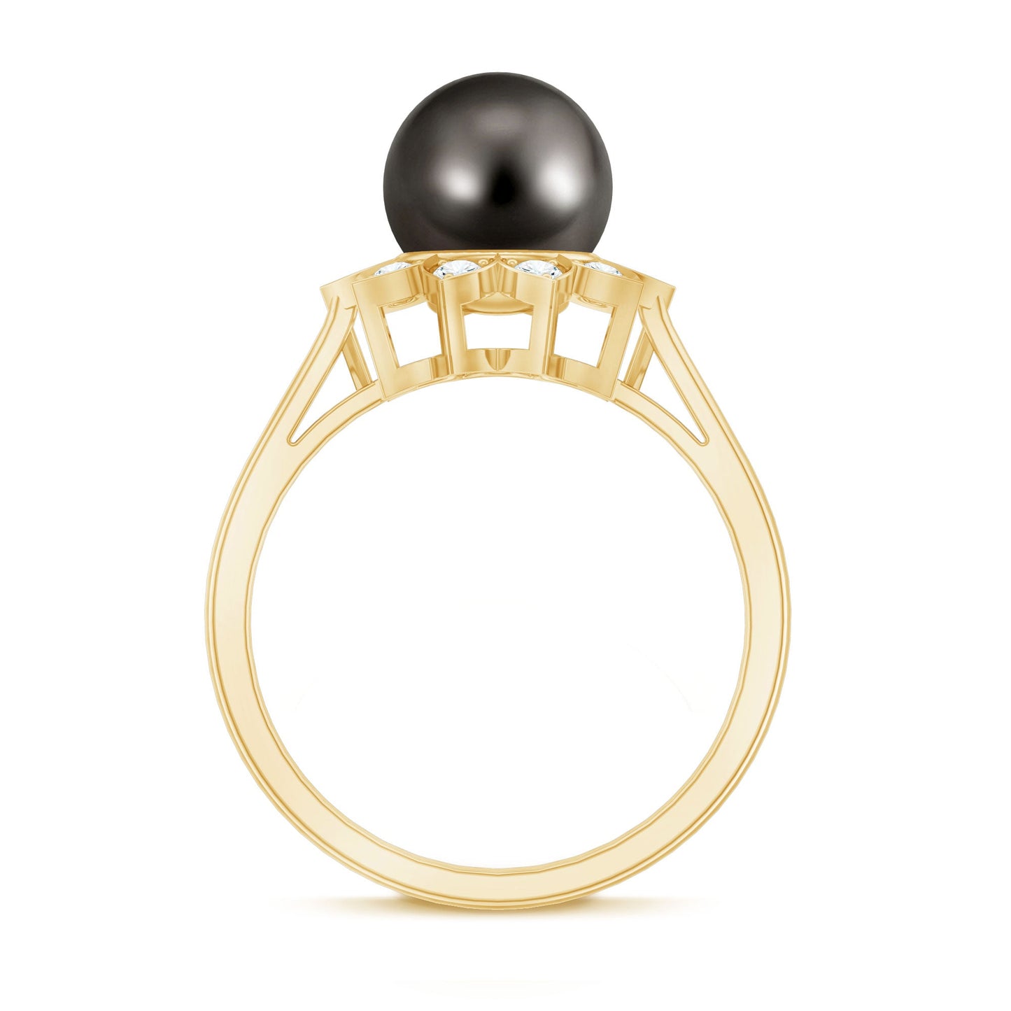 Tahitian Black Pearl Engagement Ring with Diamond Floral Halo