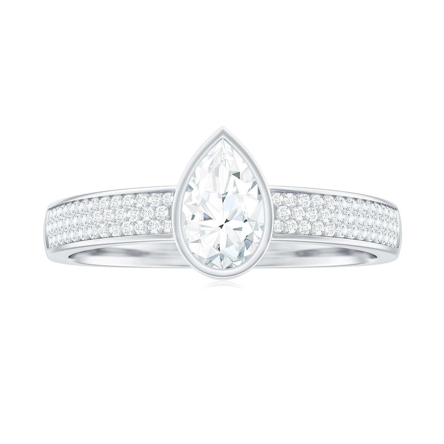 Pear Cut Moissanite Bezel Set Engagement Ring With Side Stones