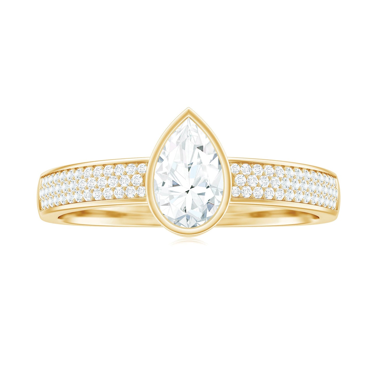 Pear Cut Moissanite Bezel Set Engagement Ring With Side Stones